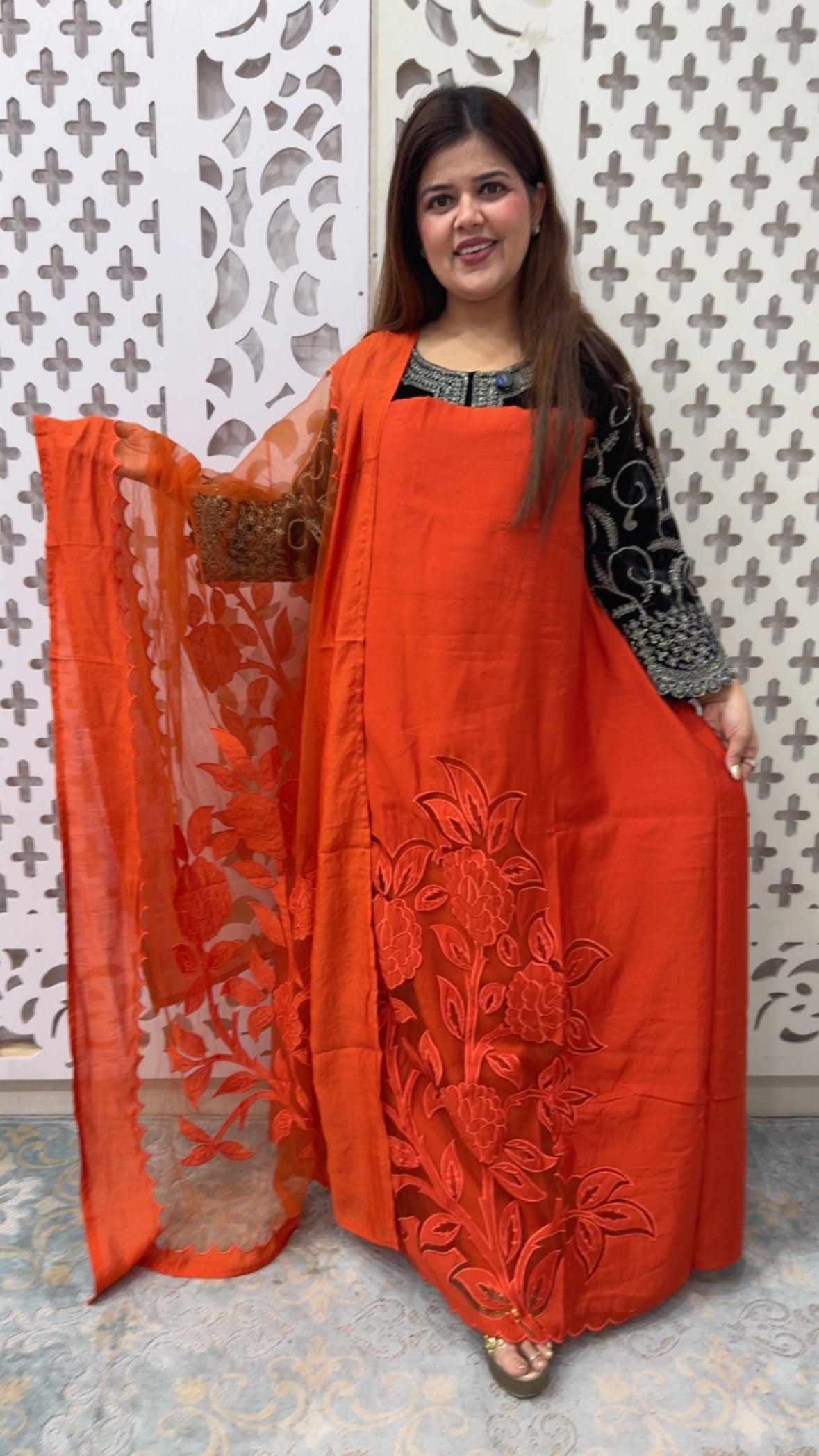 Latest and Designer Applique work  Mul Moddal suit material with full applique work dupatta GF846