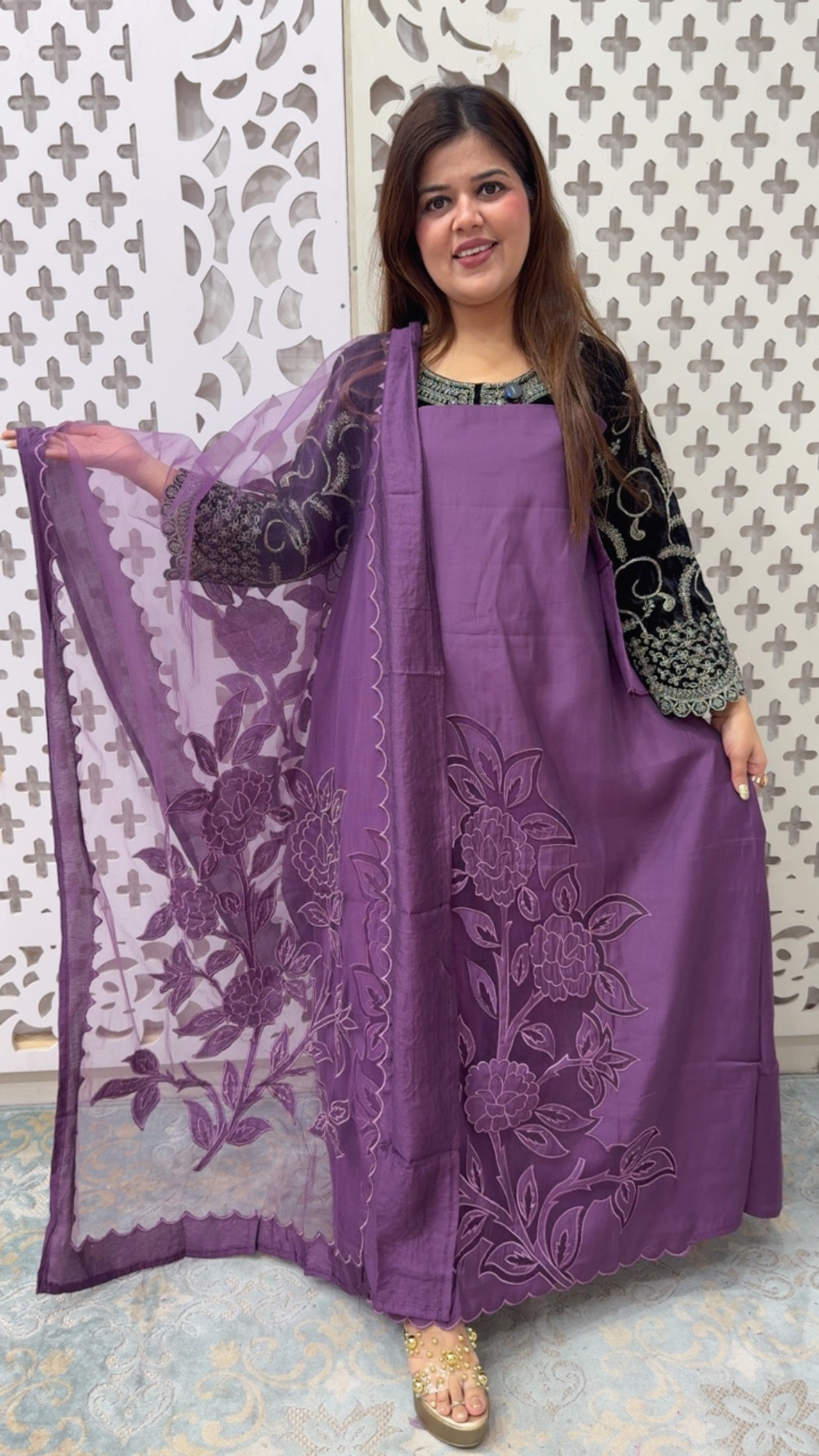 Latest and Designer Applique work  Mul Moddal suit material with full applique work dupatta GF846