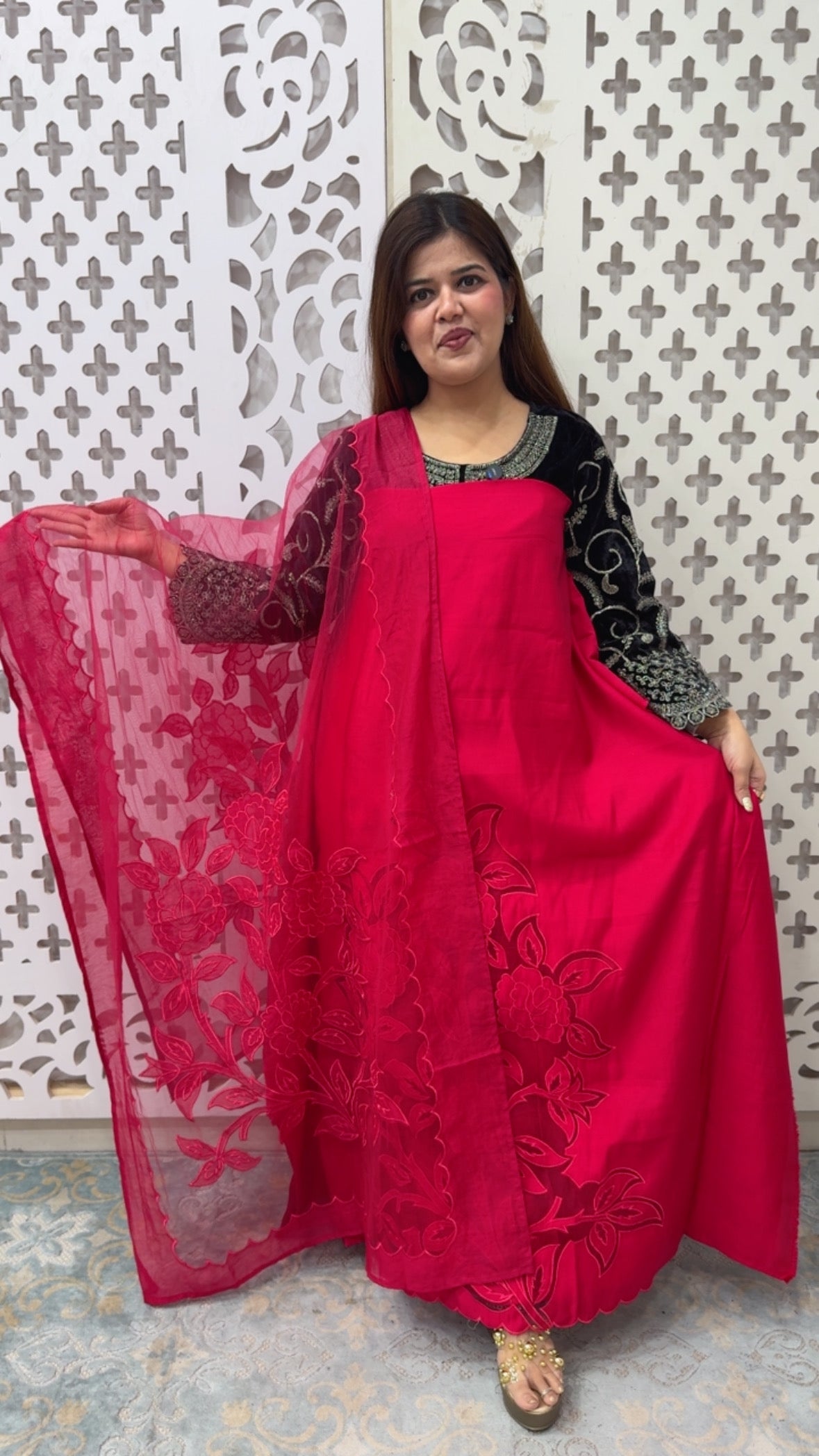 Latest and Designer Applique work  Mul Moddal suit material with full applique work dupatta GF846