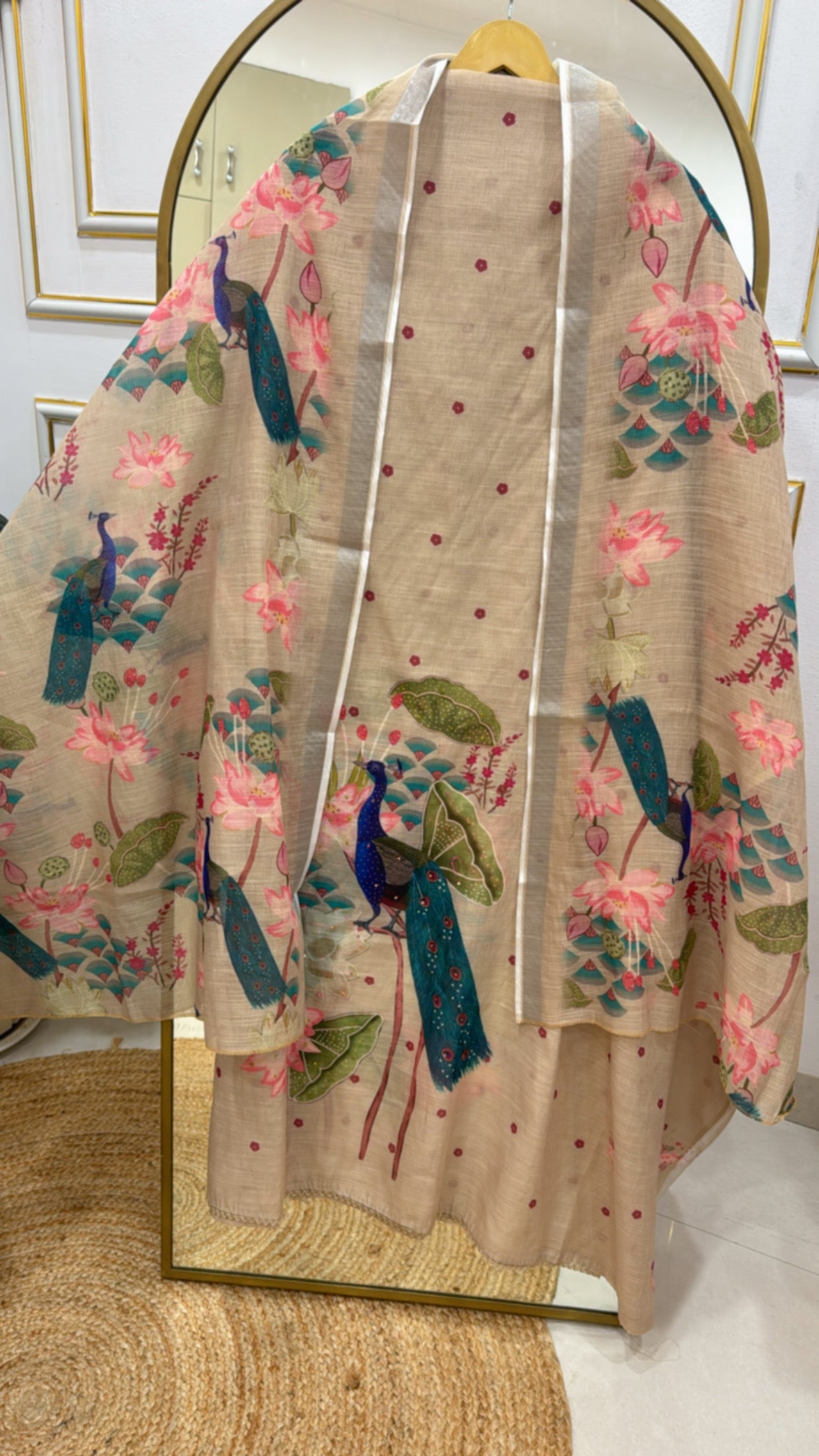 Beautiful peacock prints pure linen material Unstiched suit material GF 258