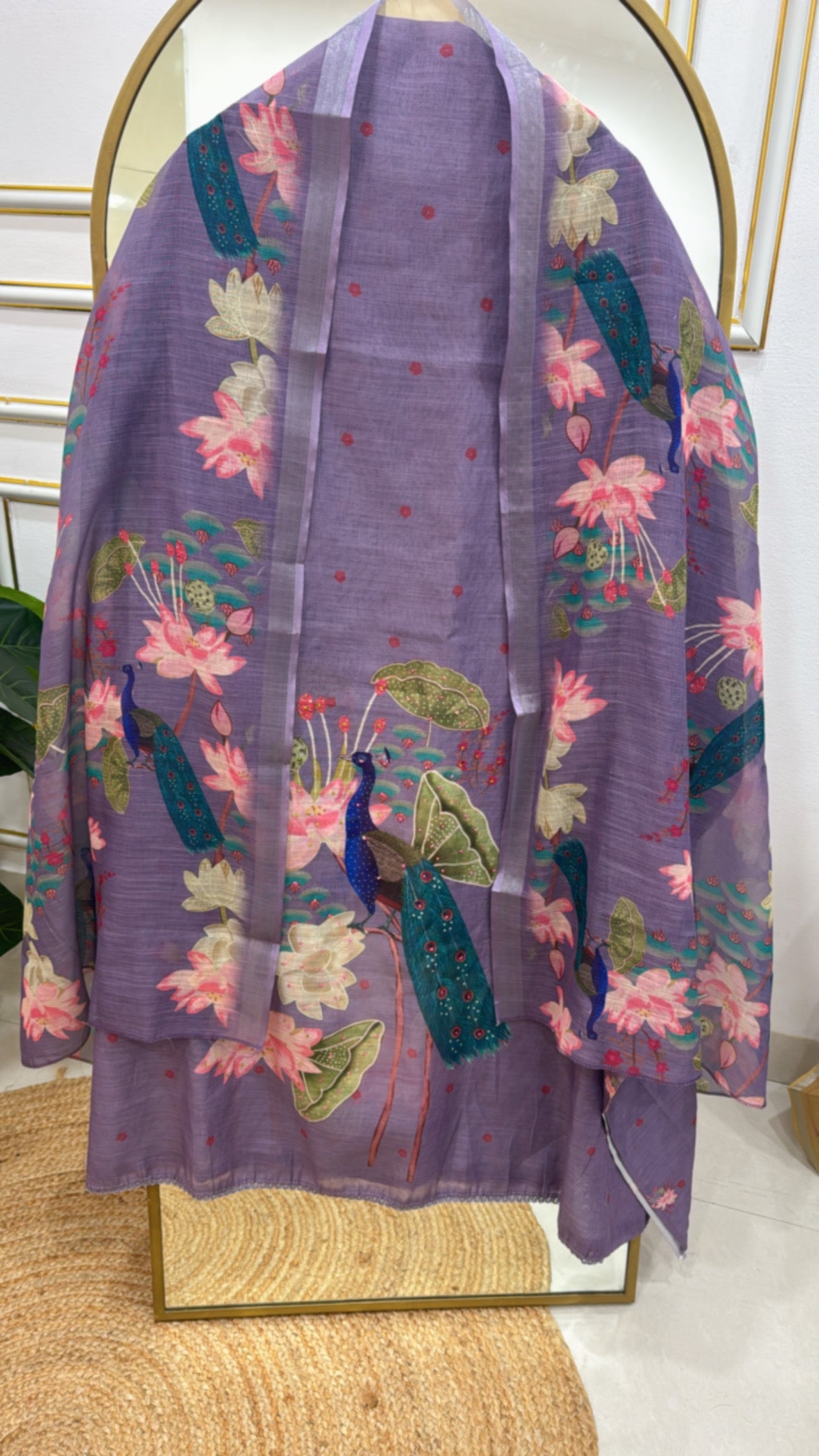 Beautiful peacock prints pure linen material Unstiched suit material GF 258