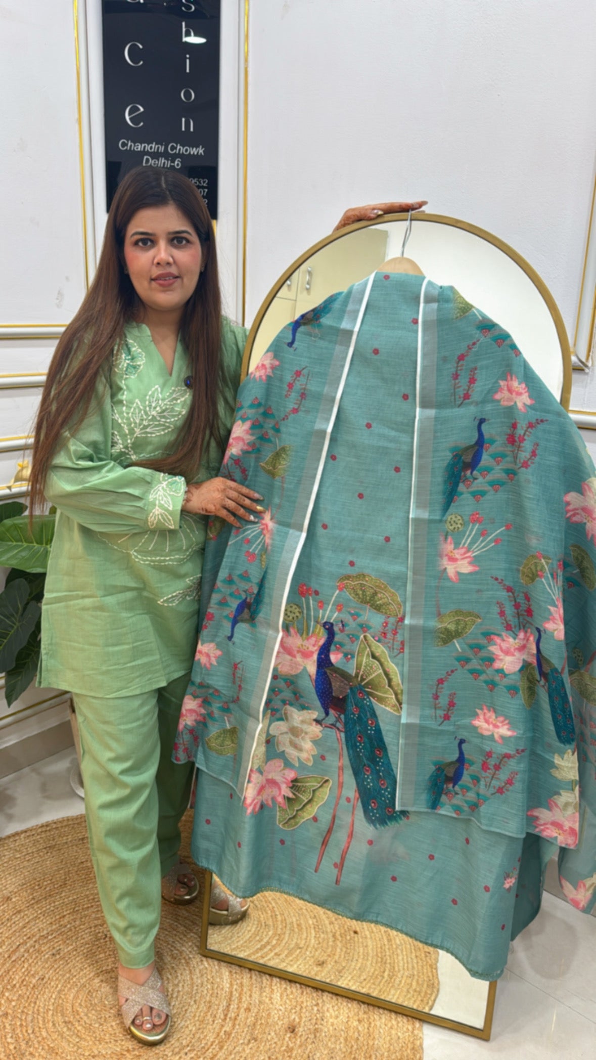 Beautiful peacock prints pure linen material Unstiched suit material GF 258
