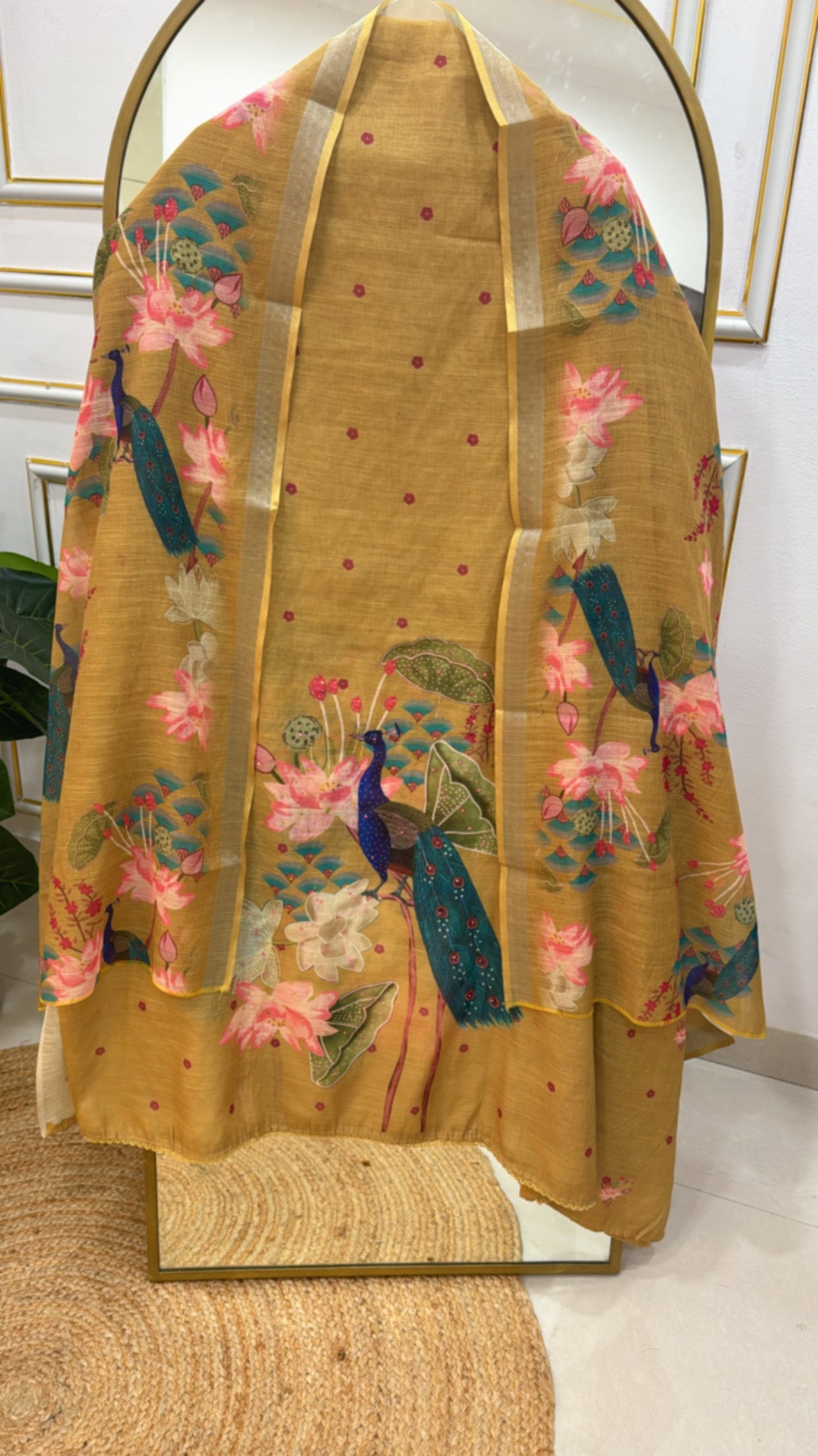 Beautiful peacock prints pure linen material Unstiched suit material GF 258