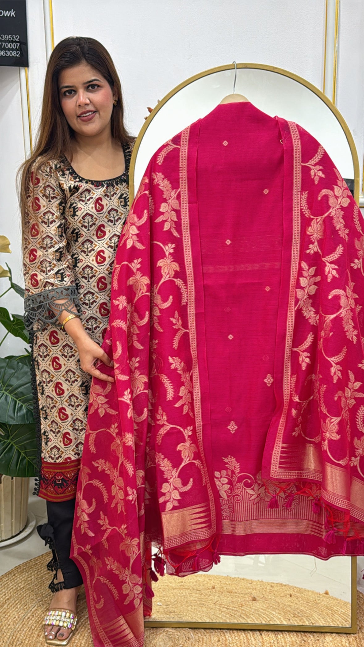 Moonga Silk Jamdhani Unstitched Suit Material for Women – Traditional Weaved Design GF 284