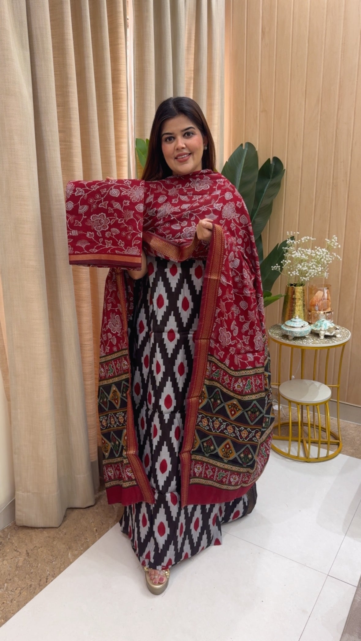 Maheshwari silk Patola Ikkat style printed suit material with unique printed dupatta and beautiful printed bottom GF1165