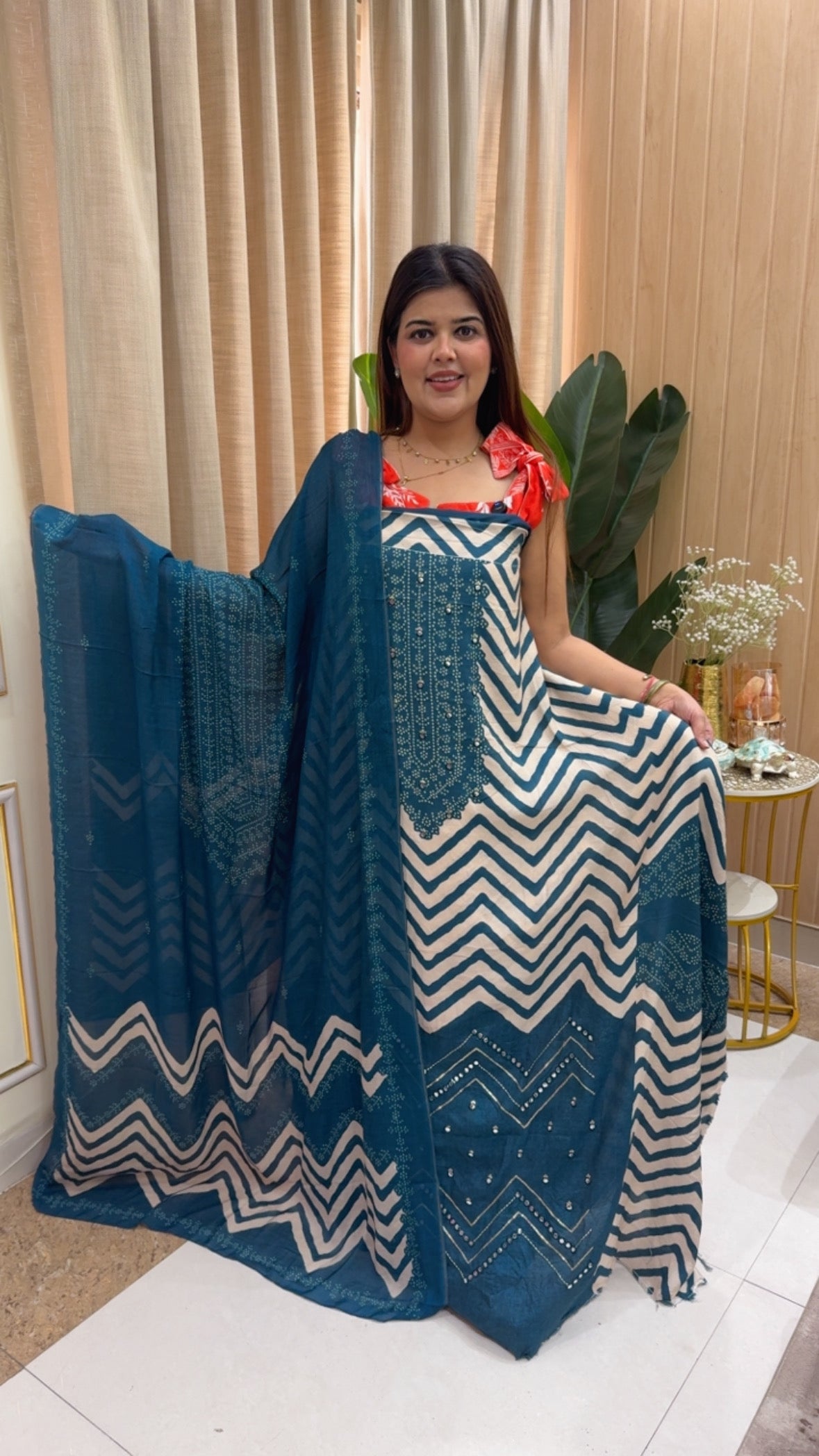 Beautiful and graceful pure muslin digital printed suit material along with beautiful digital printed dupatta GF1166 Persian Peacock Blue
