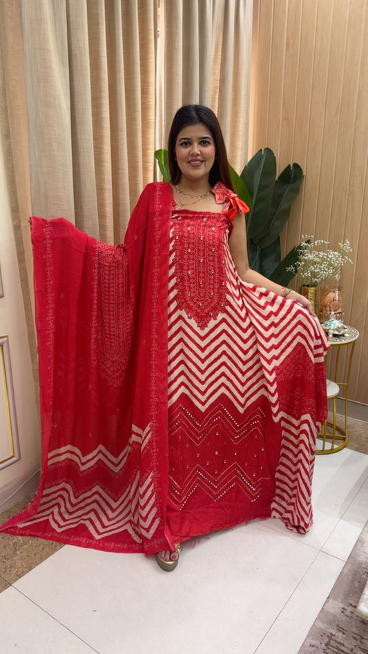 Beautiful and graceful pure muslin digital printed suit material along with beautiful digital printed dupatta GF1166 Scarlet Red