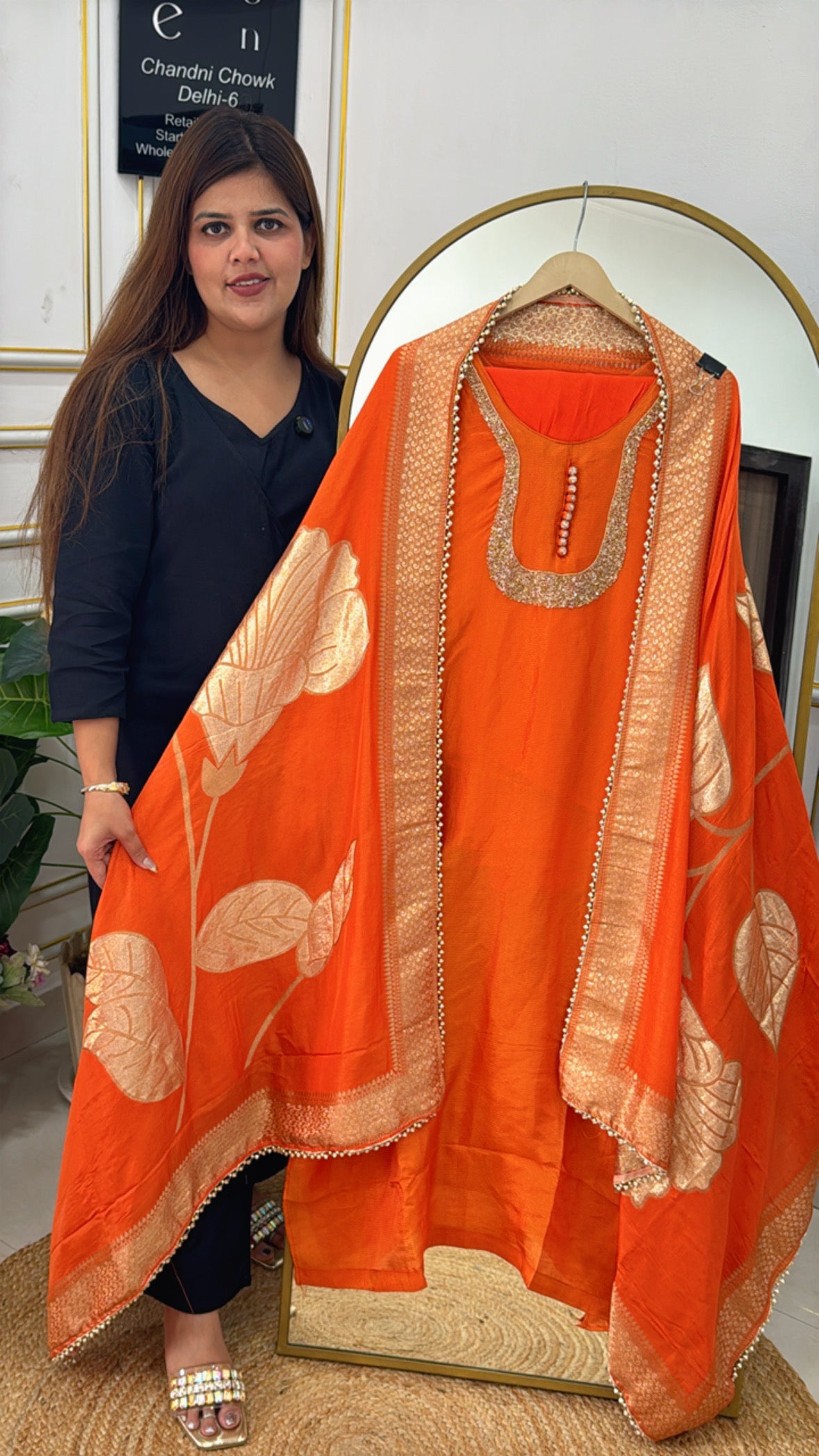 Rakhi Special Pure Shasha Silk Suit Set with Handwork Detailing & Pure Kanjivaram Weaved Dupatta GF 321