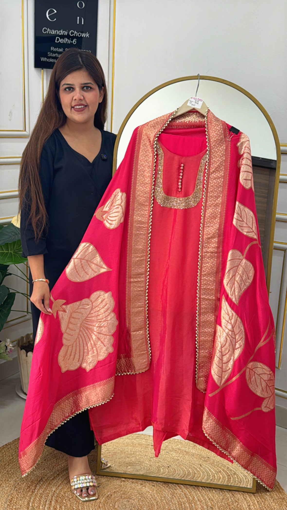 Rakhi Special Pure Shasha Silk Suit Set with Handwork Detailing & Pure Kanjivaram Weaved Dupatta GF 321