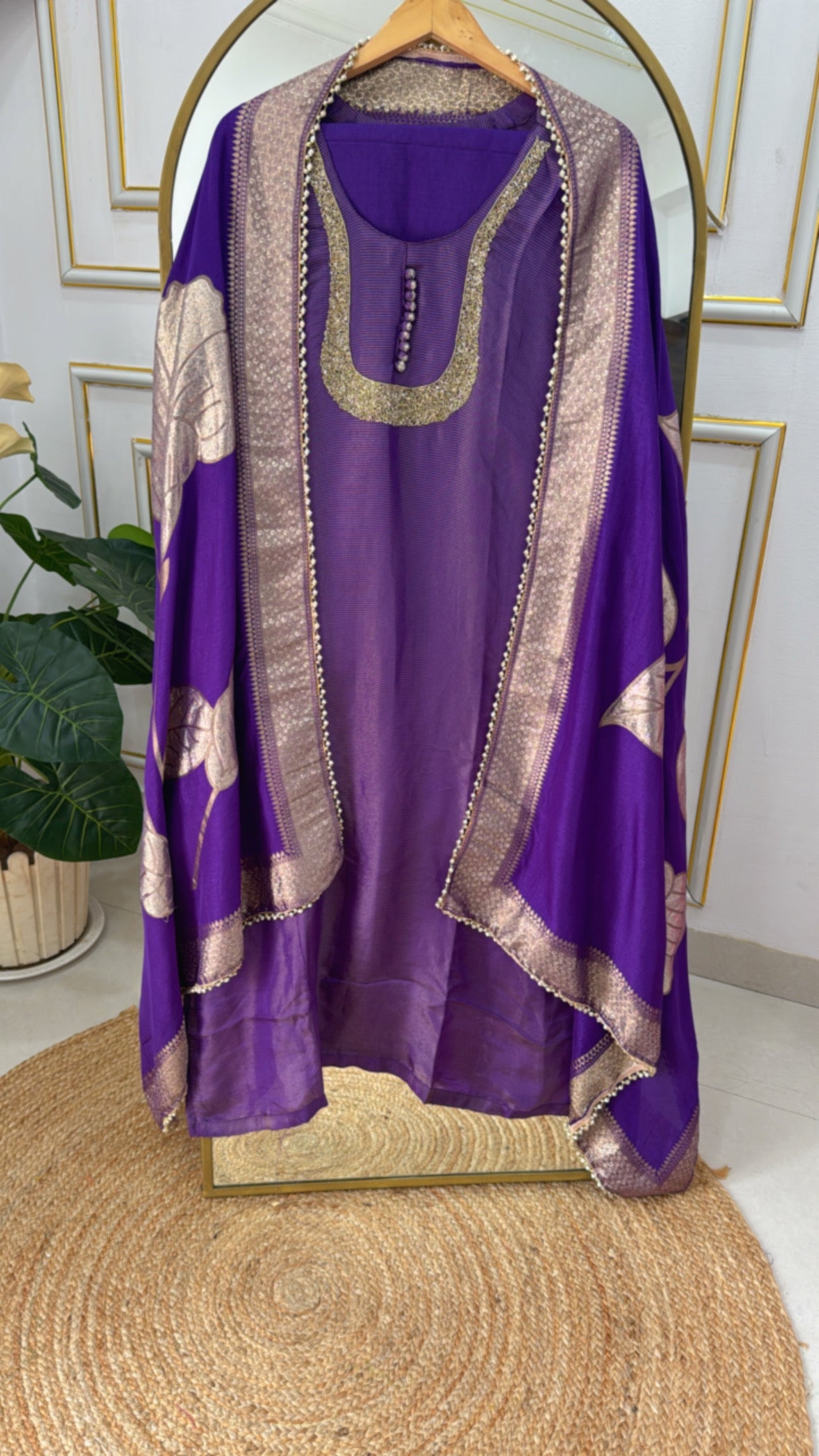 Rakhi Special Pure Shasha Silk Suit Set with Handwork Detailing & Pure Kanjivaram Weaved Dupatta GF 321