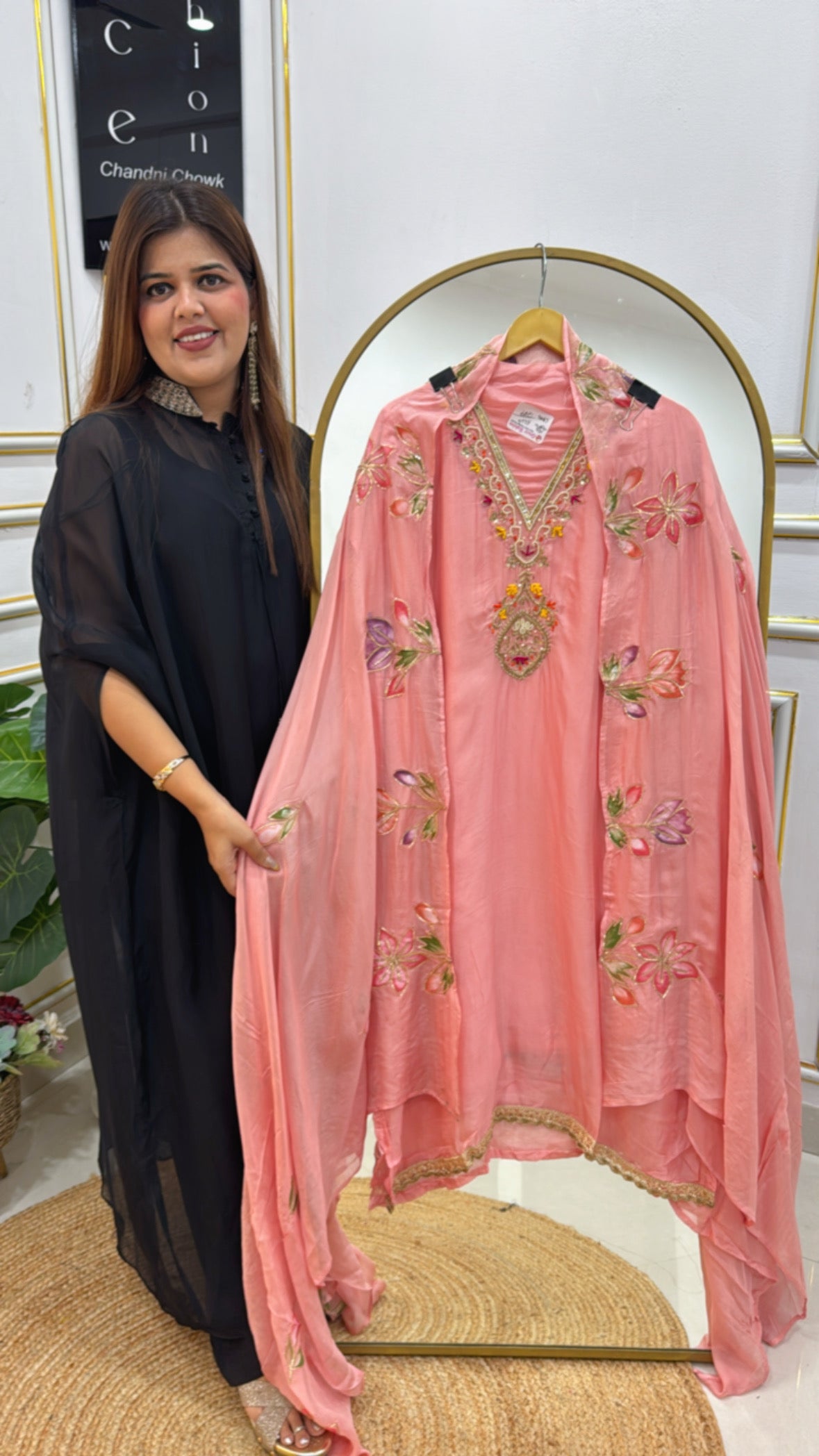 Designer pure handwork detailing over premium pure Organzza material with brush painted dupatta with peeta work GF 253