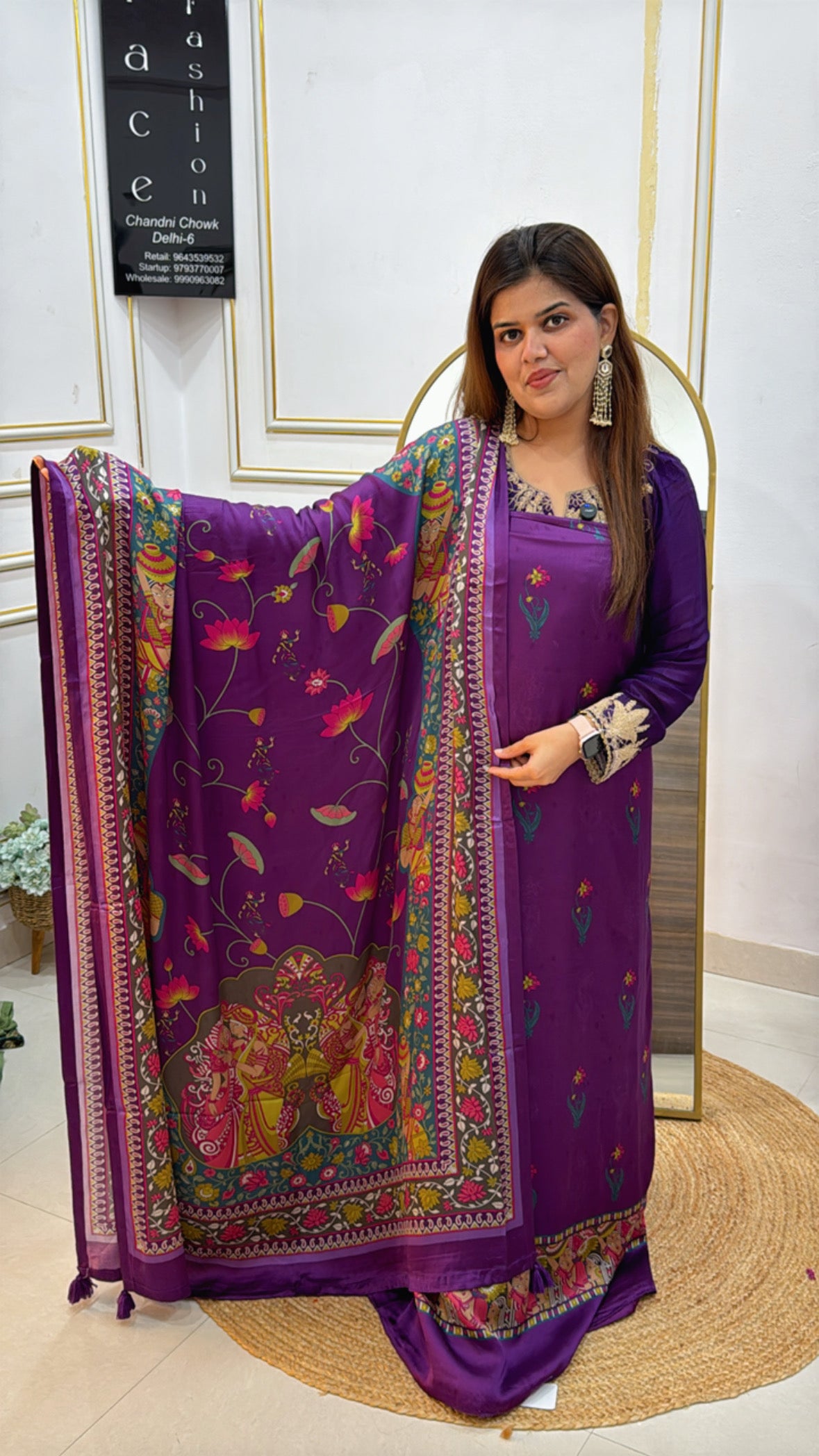 Premium Pure Kalamkari Printed Gajji Silk Suit Material with Matching Pure Gajji Silk Dupatta GF 446