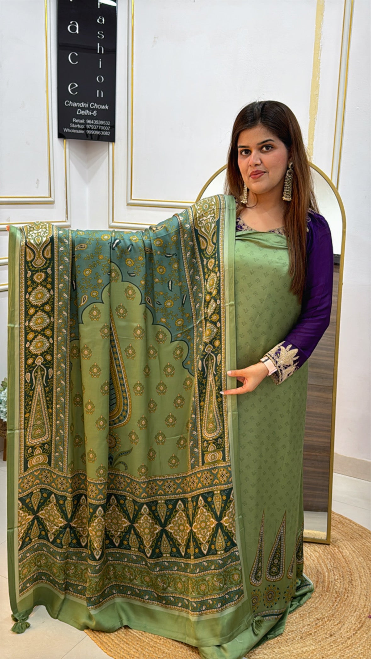 Premium Pure Kalamkari Printed Gajji Silk Suit Material with Matching Pure Gajji Silk Dupatta GF 446