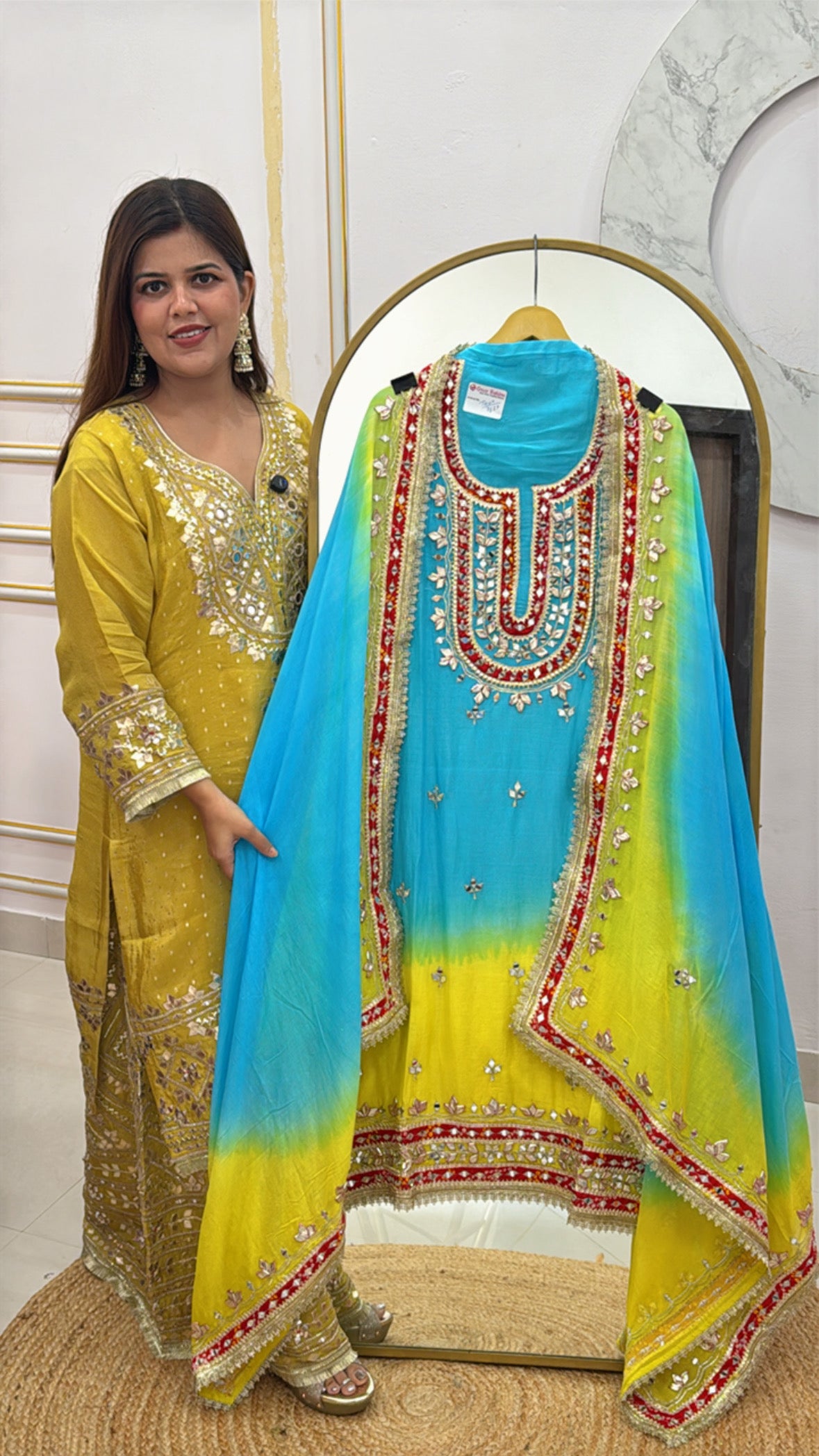 Pure designer gota manual creation over pure mul mul suit material trending ombre style along with pure mul mul dupatta GF485