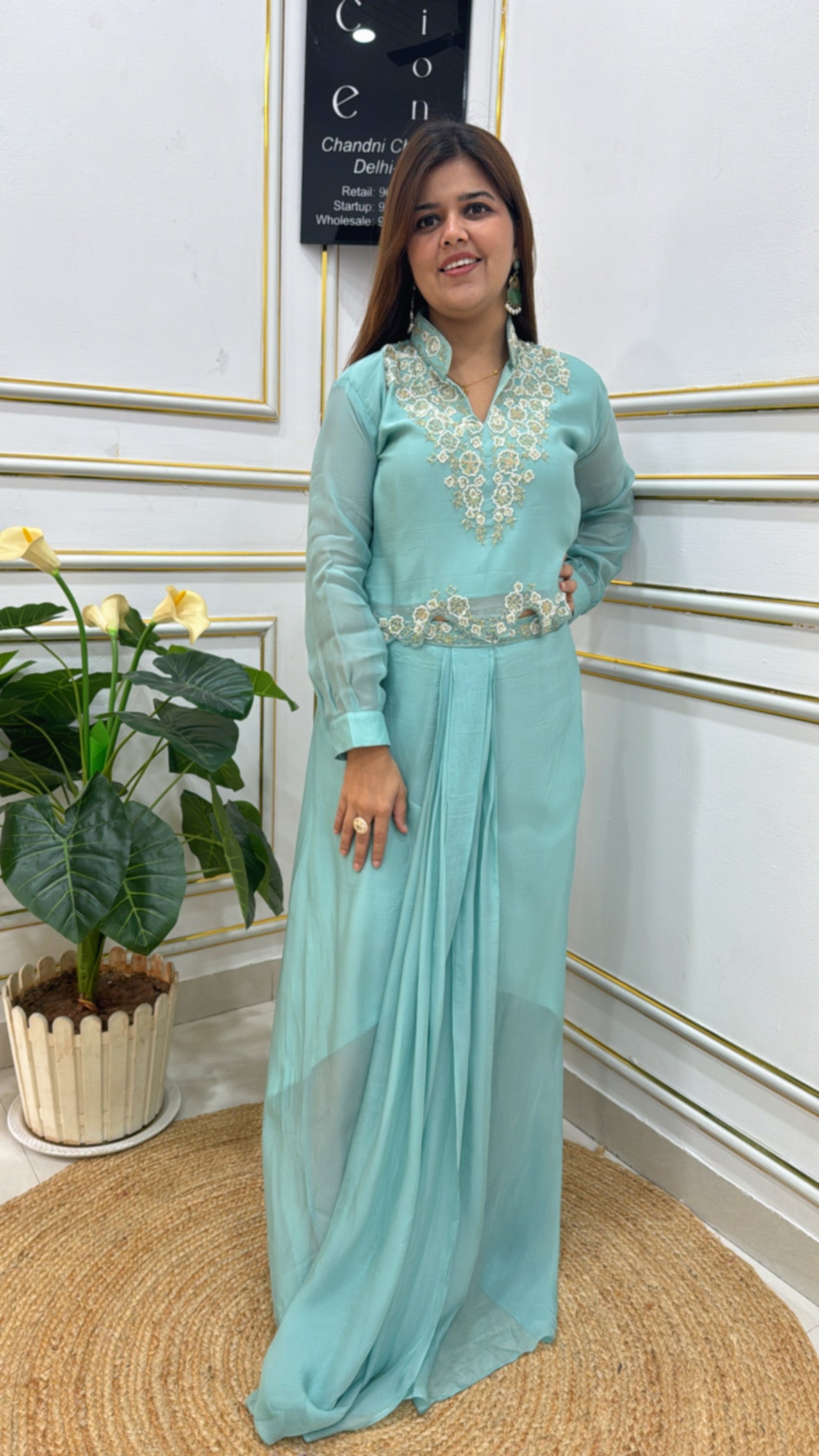 Premium pure organic Organzza hanwork shirt detailing with drape skirt SF 11