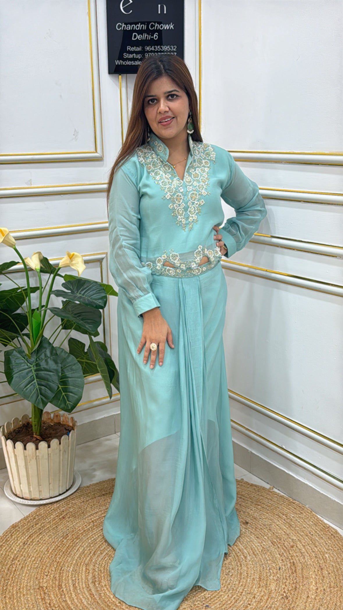 Premium pure organic Organzza hanwork shirt detailing with drape skirt SF 11