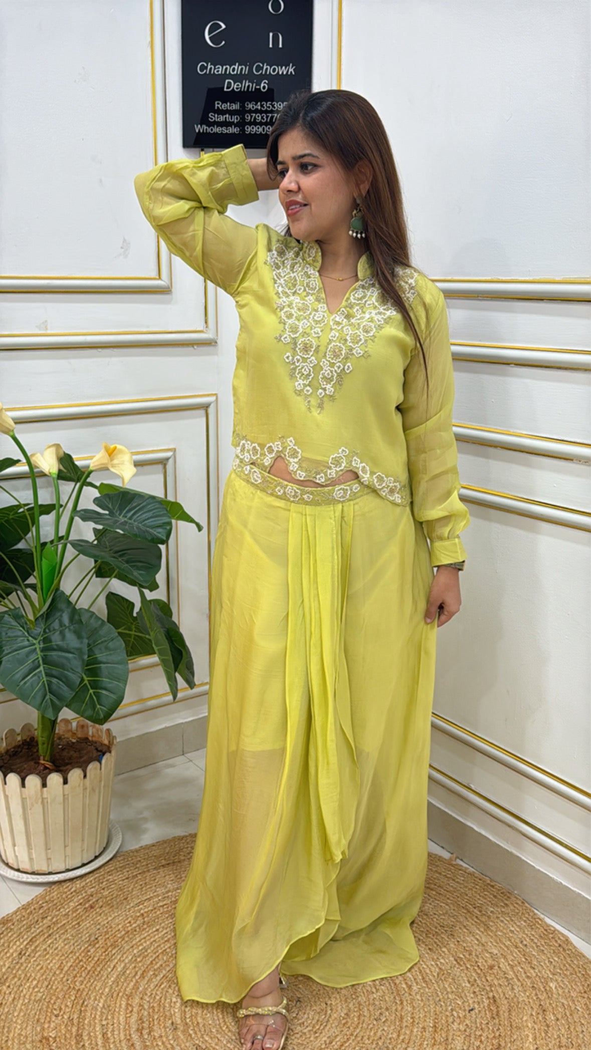 Premium Pure Organic Organza Handwork Shirt with Drape Skirt (Size 40–42) SF11