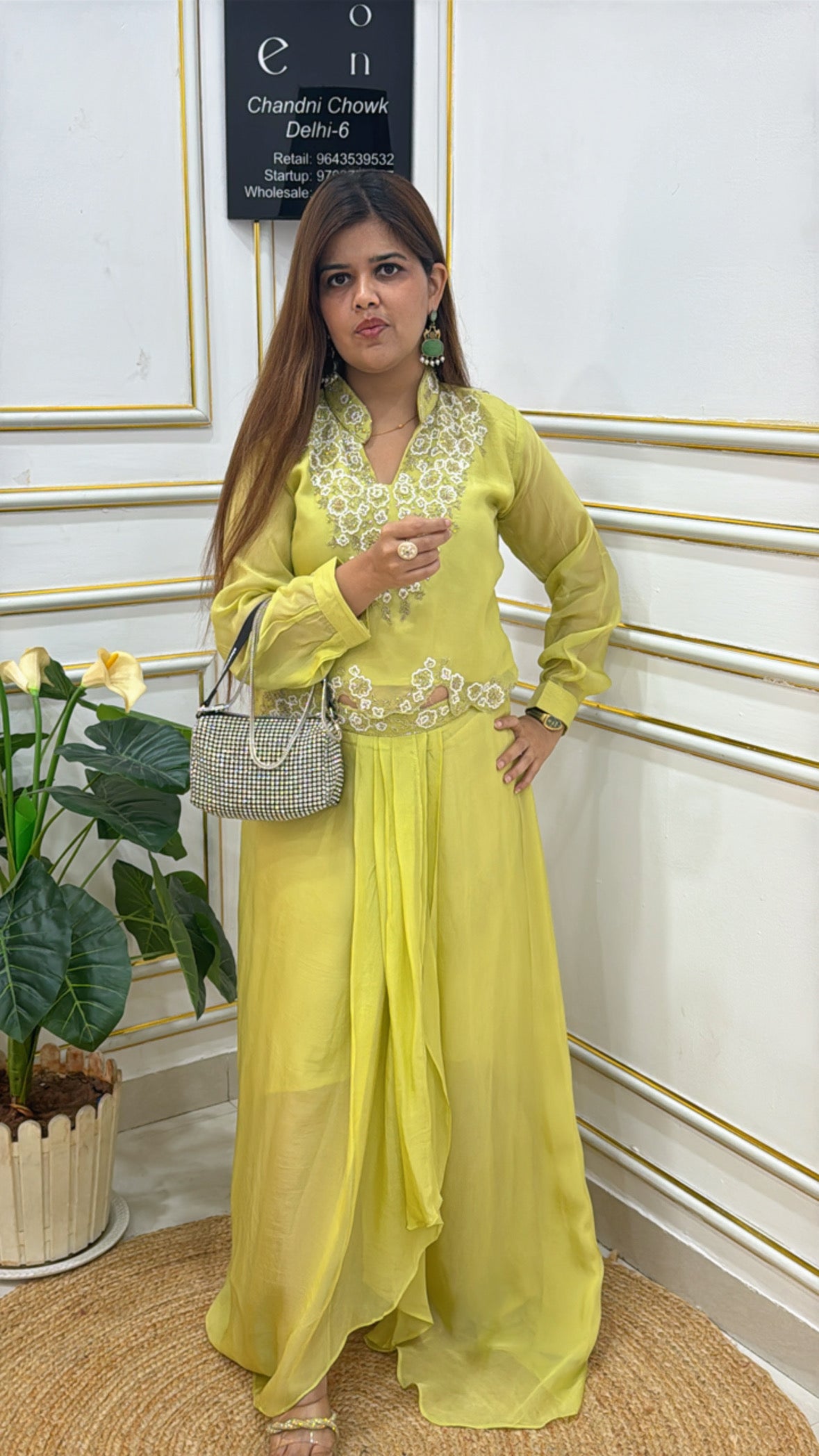 Premium Pure Organic Organza Handwork Shirt with Drape Skirt (Size 40–42) SF11