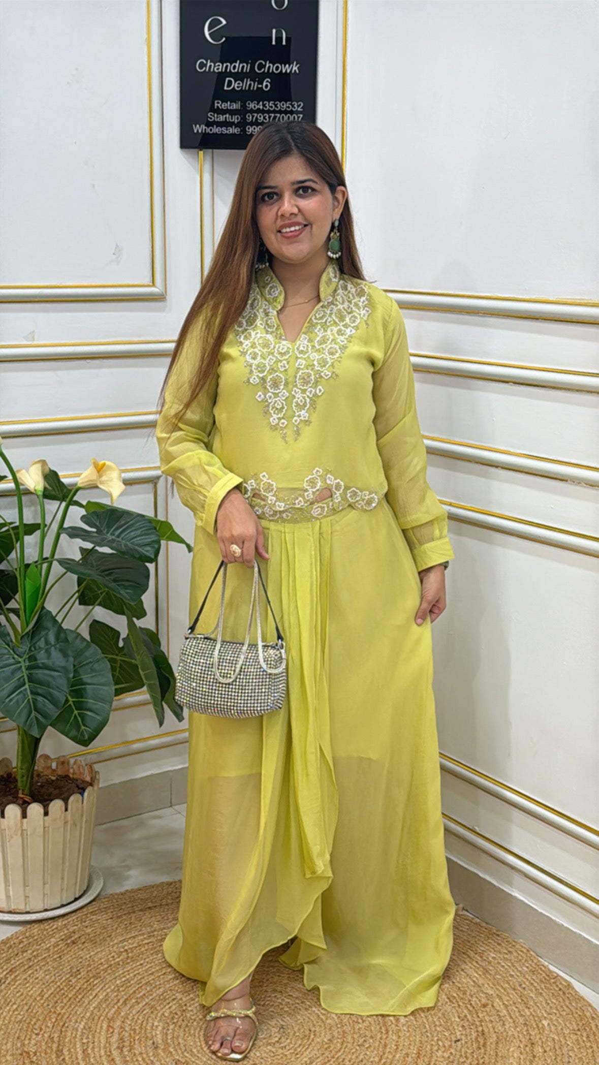 Premium Pure Organic Organza Handwork Shirt with Drape Skirt (Size 40–42) SF11