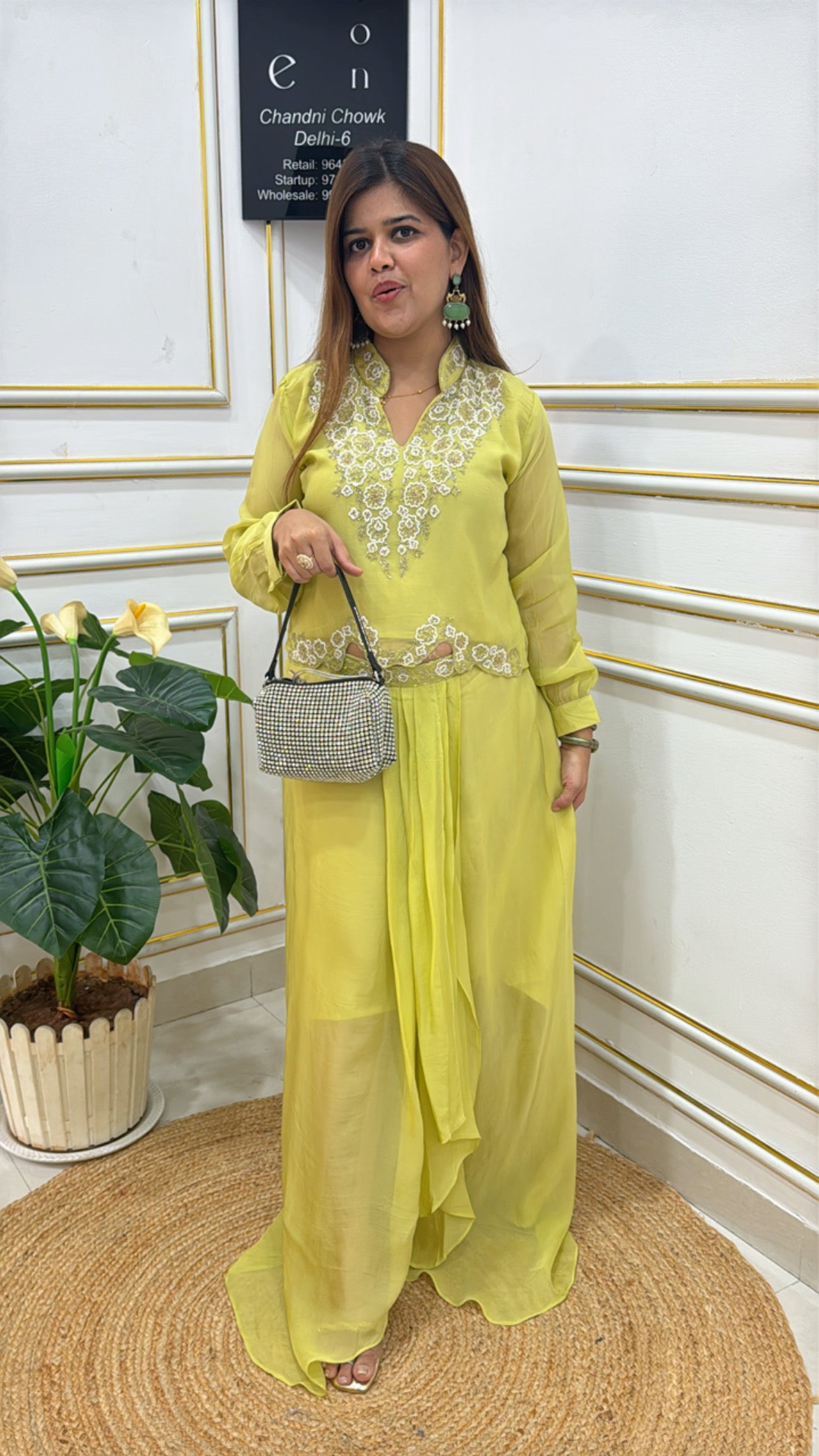 Premium Pure Organic Organza Handwork Shirt with Drape Skirt (Size 40–42) SF11