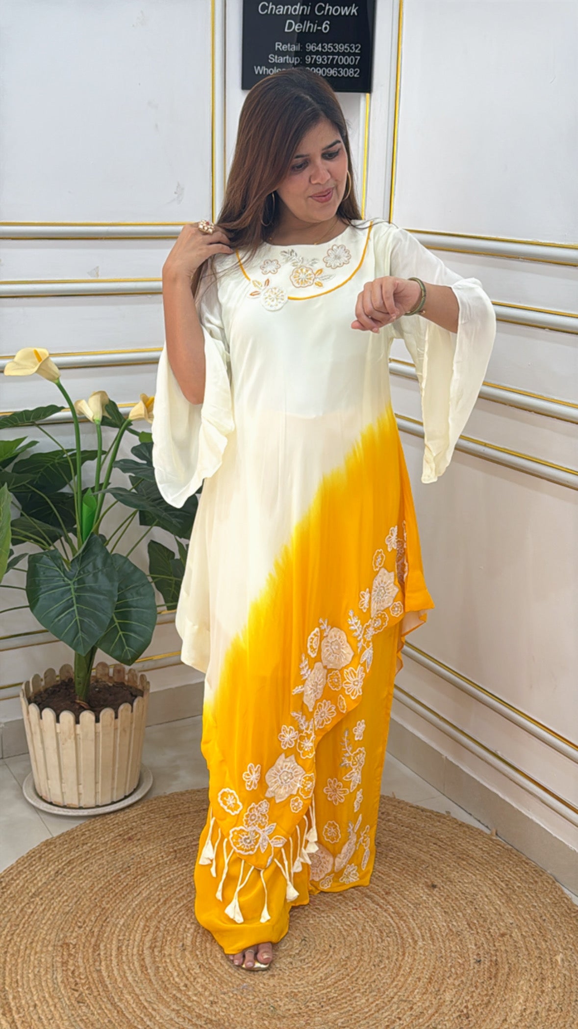 Premium pure crape designer  ombré style ready to wear dress with premium handwork detailing with handwork flapper plazo SF 04