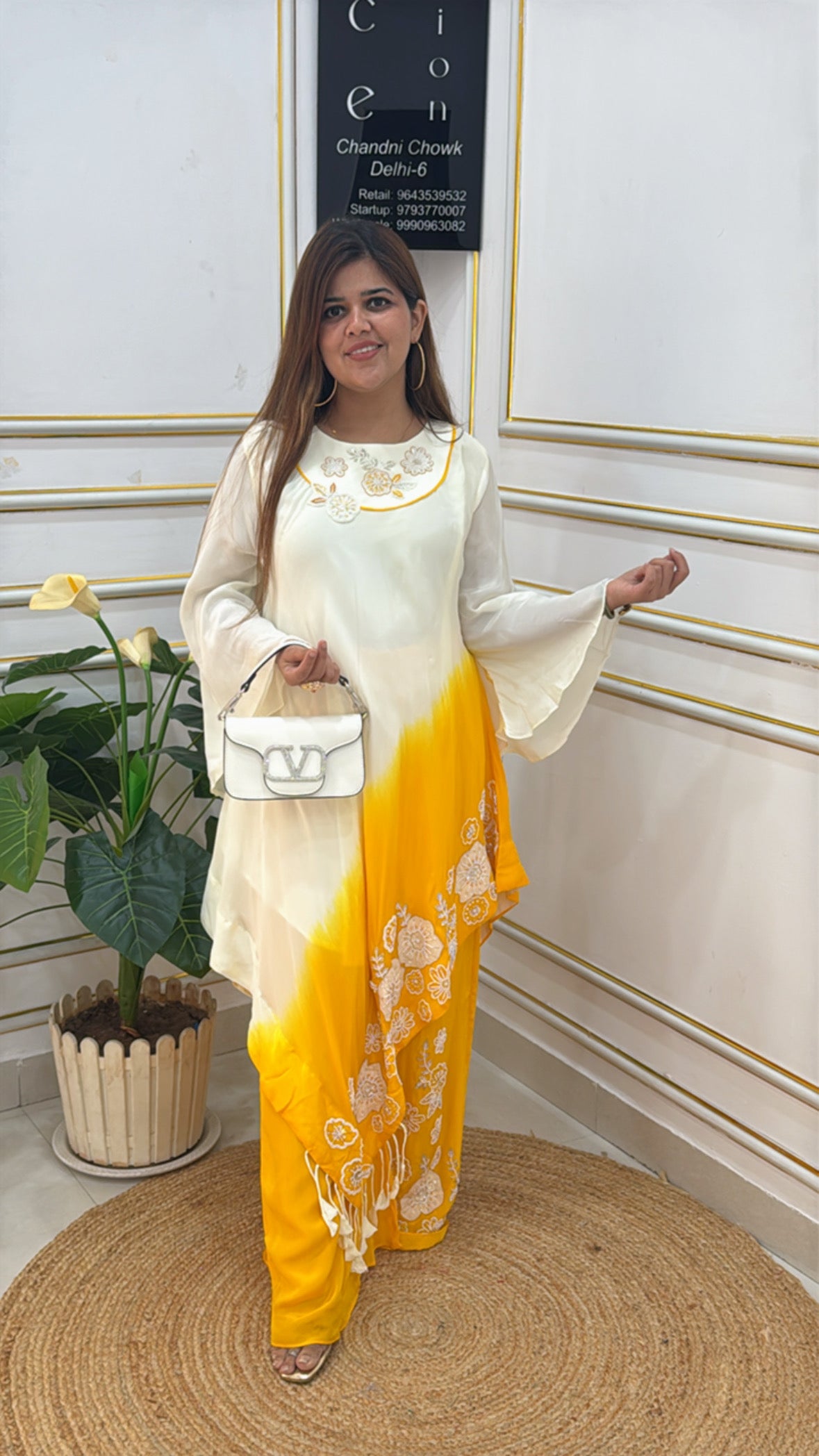 Premium pure crape designer  ombré style ready to wear dress with premium handwork detailing with handwork flapper plazo SF 04