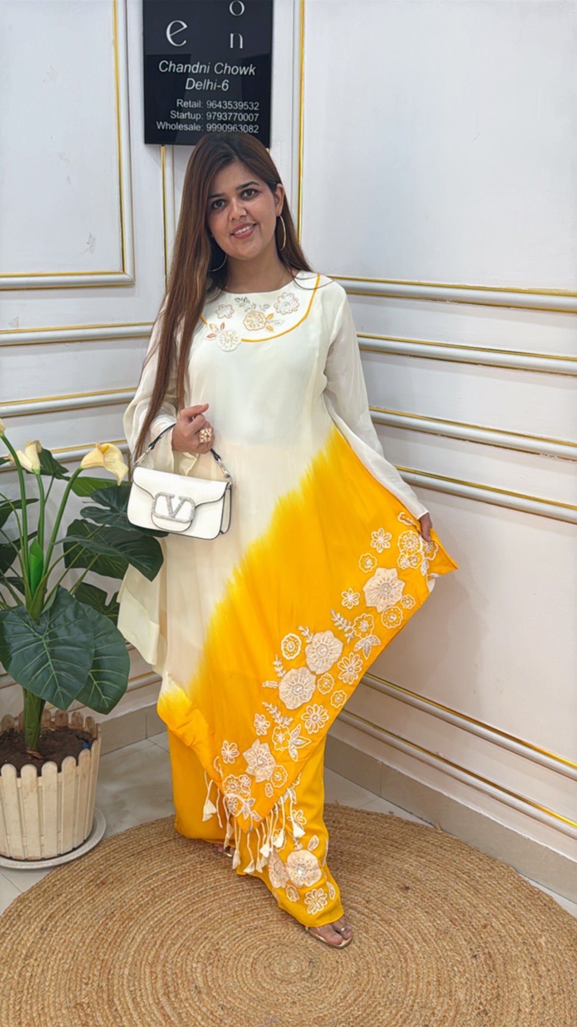 Premium pure crape designer  ombré style ready to wear dress with premium handwork detailing with handwork flapper plazo SF 04