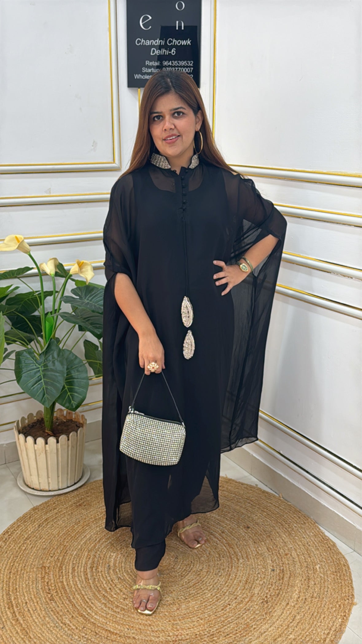 Premium designer kaftaan style dress with zardosi handwork detailing at back SF05  - Size 42-44