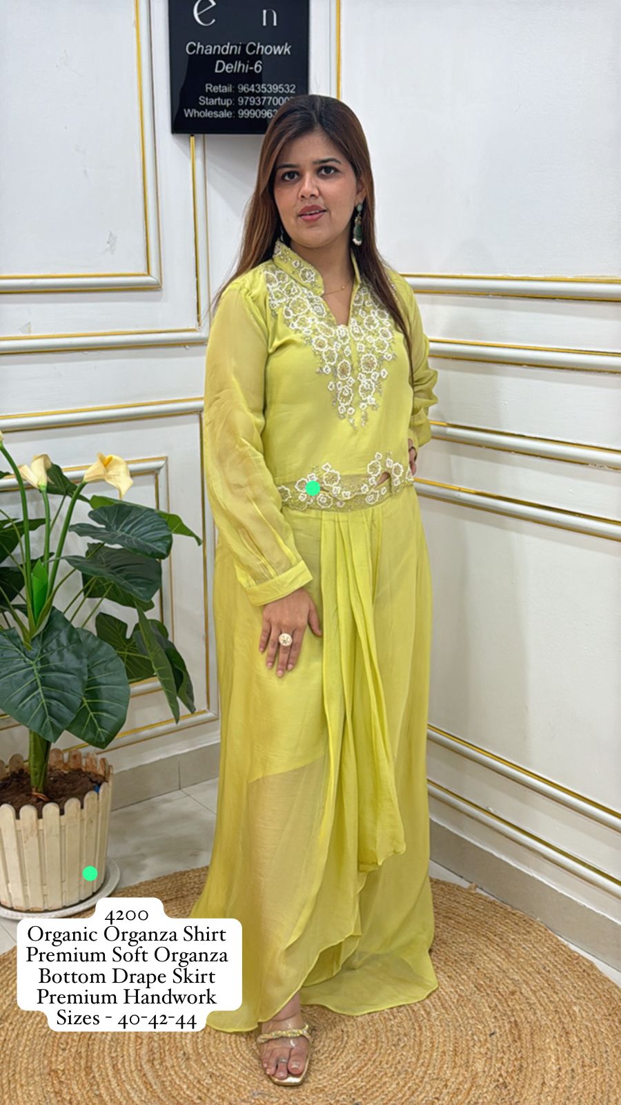 Premium pure organic Organzza hanwork shirt detailing with drape skirt SF 11