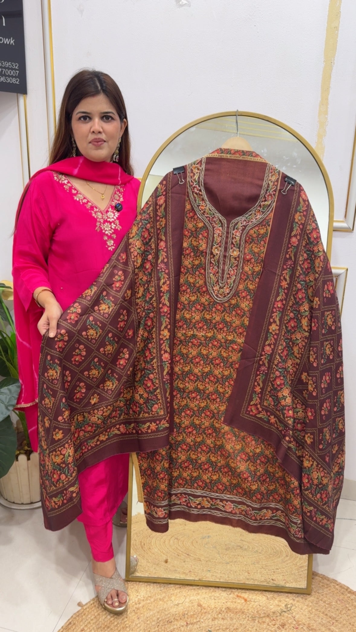 Winter essentials Kani printed embroidered Kashmiri pashmina suit materials with pashmina dupatta and pashmina bottom gf 794