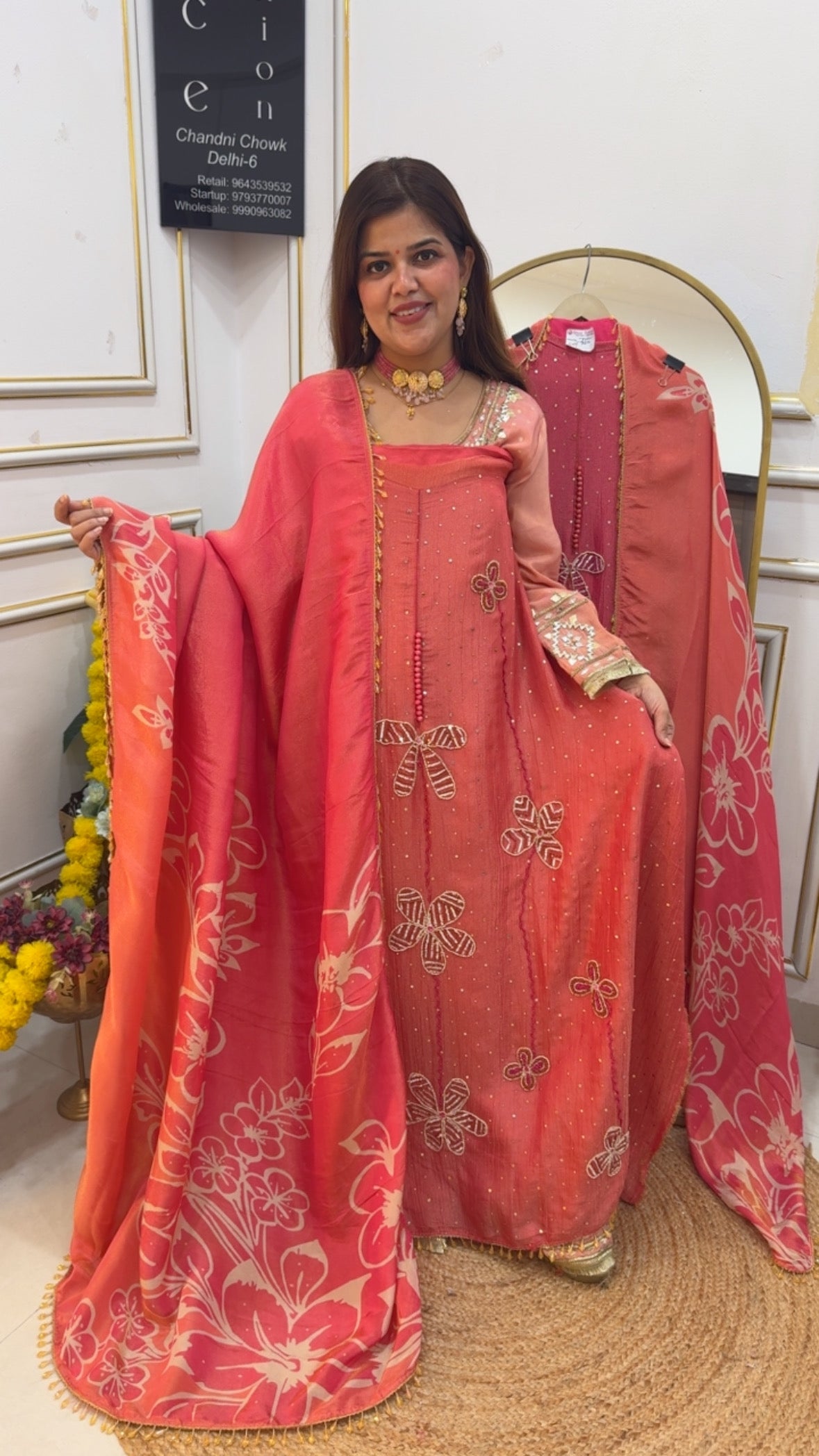 Designer partywear special pure royal shimmer silk with premium handwork suit material with classy digital printed dupatta GF689