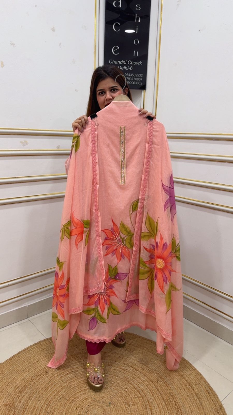 Hand Paint Designer super royal premium mul cotton hand brush along with handwork detailing royal and elegant summer choice GF1115 PEACHISH pink