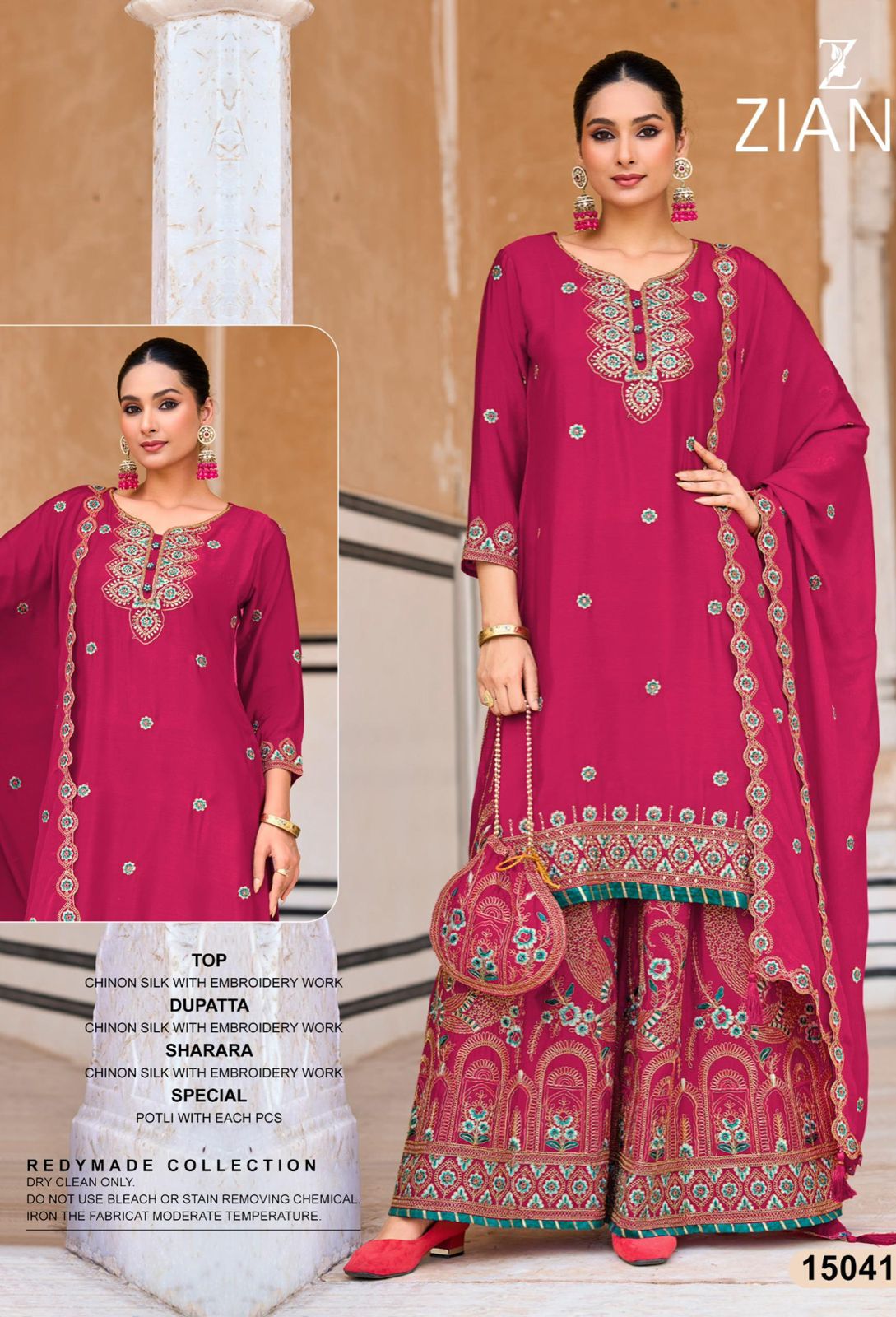 Ready to wear exclusive pure chinnon silk partywear fully embroidered dress  GF653