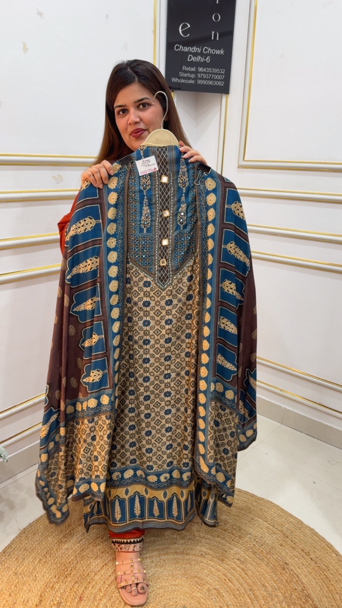 Summer friendly premium muslin digital printed suit material along with hand katha work at neck with muslin printed dupatta GF1074 BROWN WITH BLUE