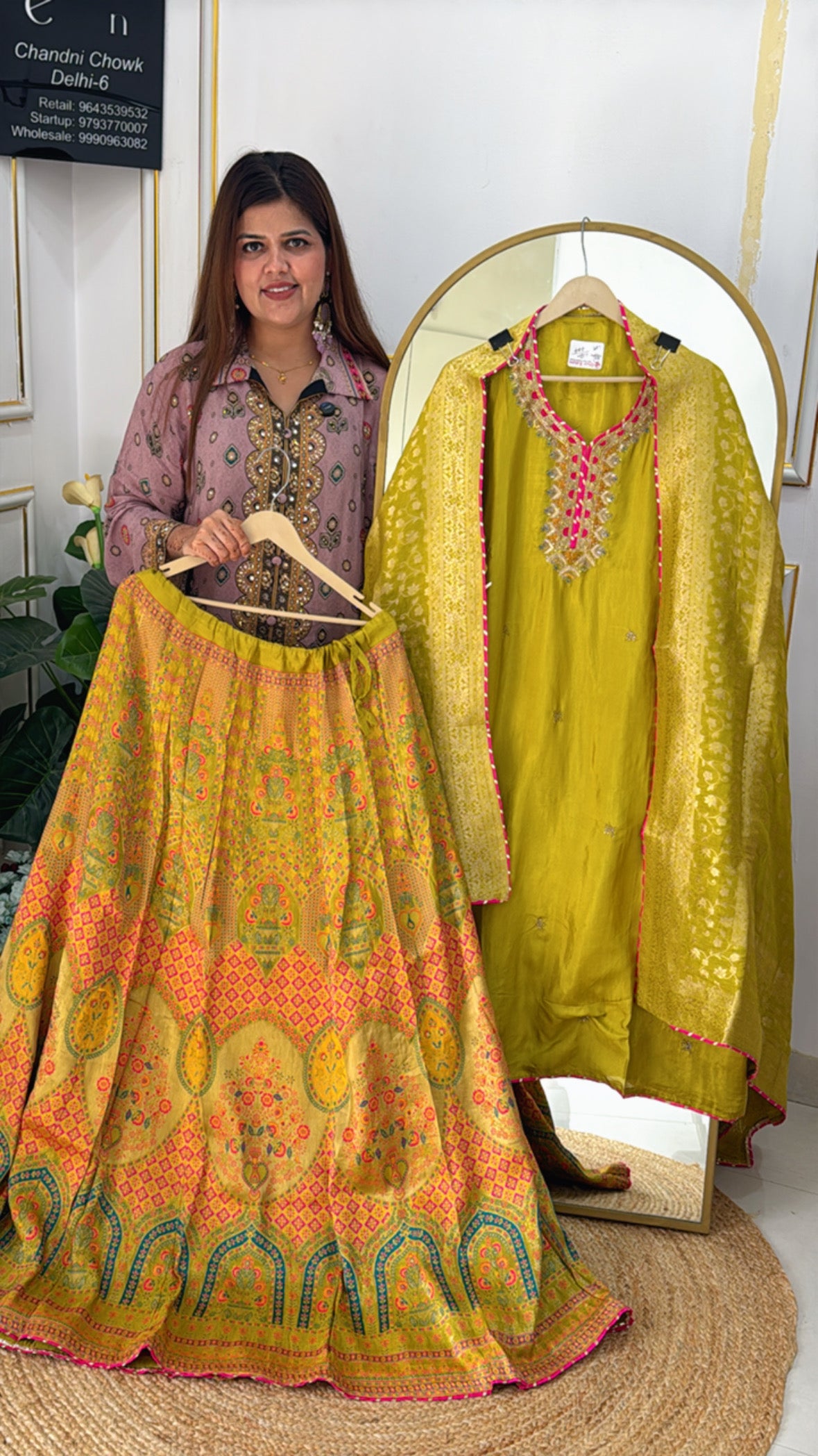 Pure Meenakari Weaved Raw Silk Ready-to-Wear Skirt with Premium Handwork Silk Semi-Stitched Shirt GF 431