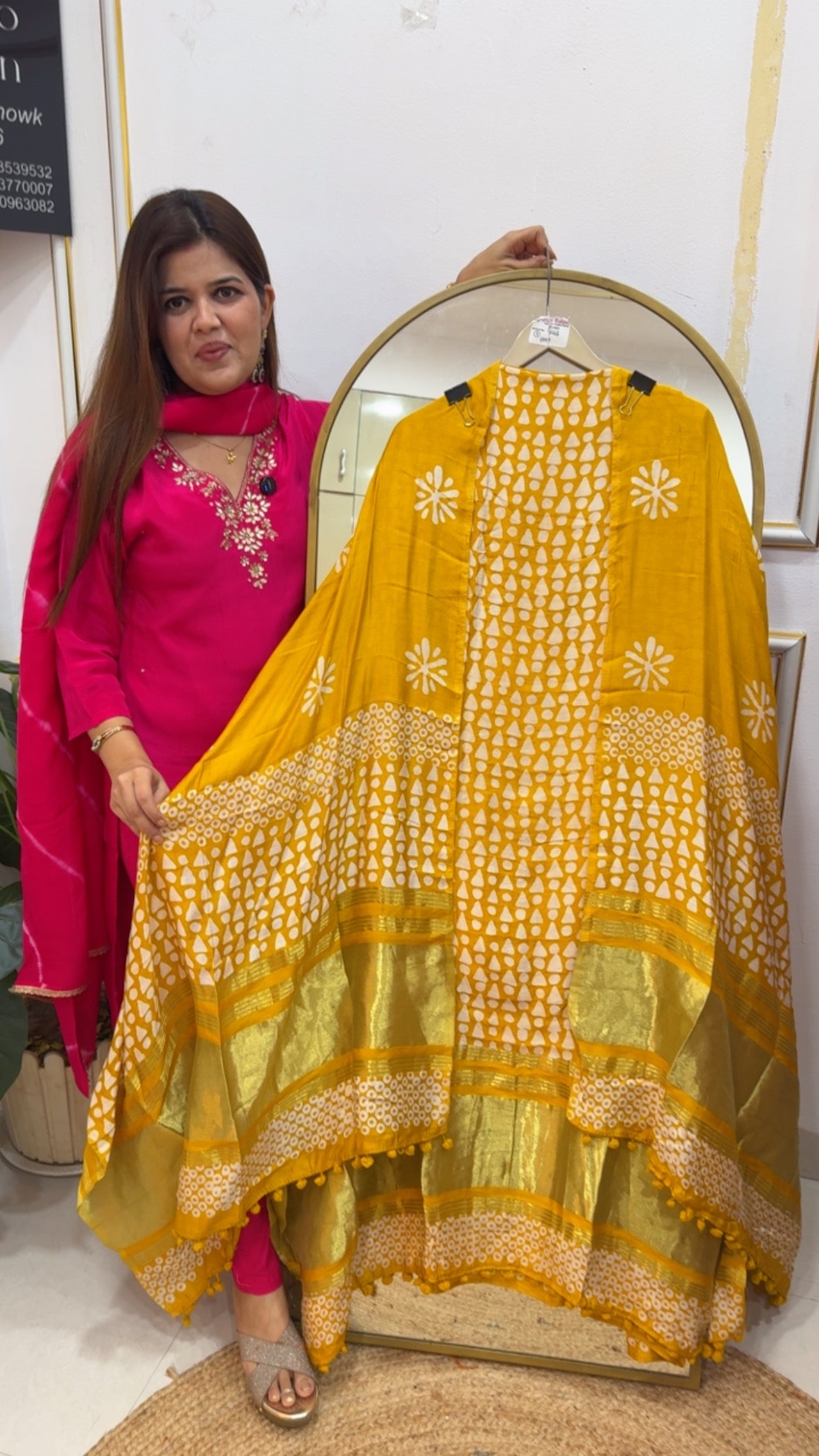 Bold and Beautiful very Graceful premium pure cotton silk full length suit materials with original batik printing along with golden weaved border all over shirt and dupatta GF791