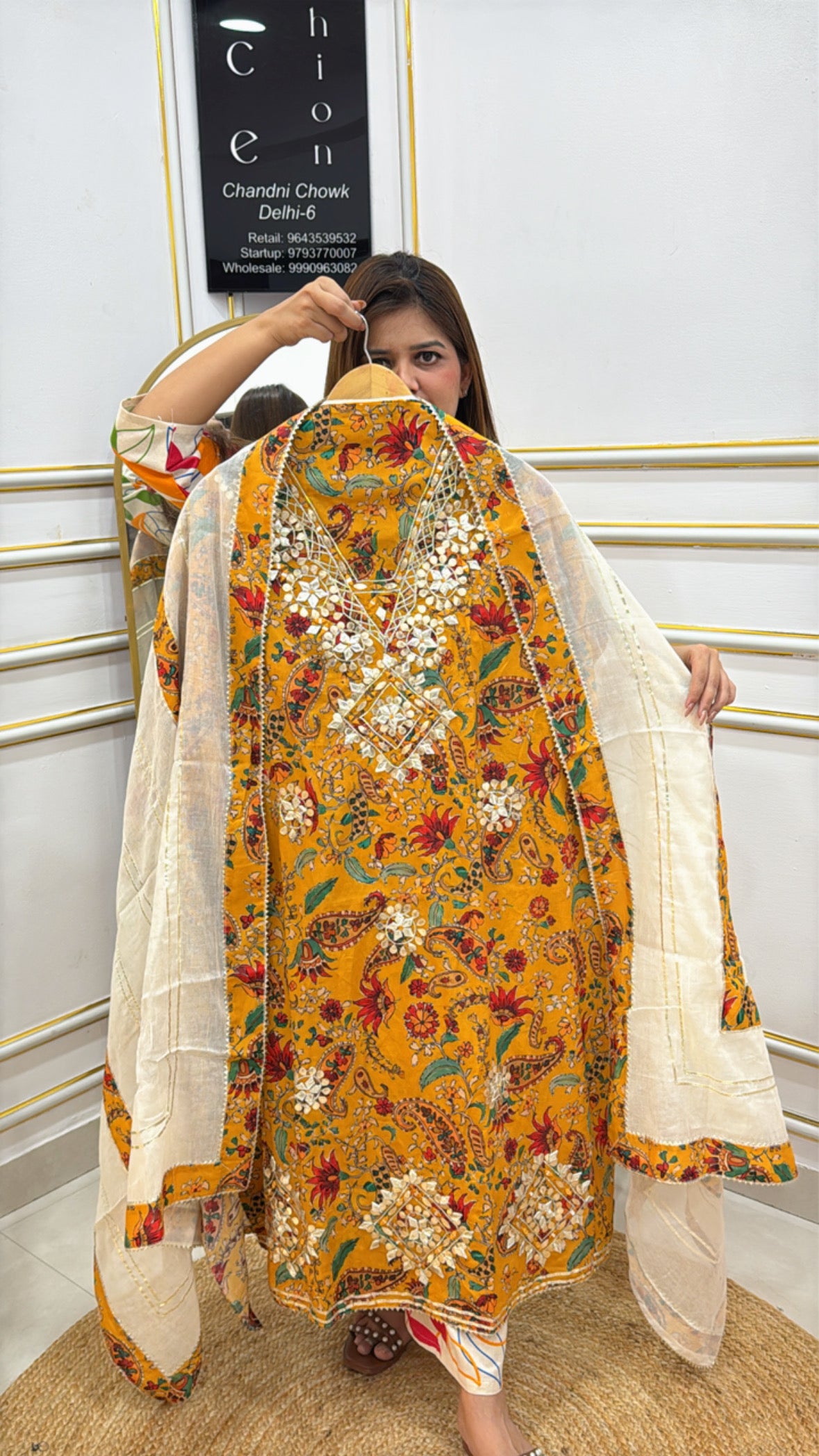 PURE DIGITAL  PREMIUM COTTON  SHIRT WITH GOTA PATTI NECK UNSTITCHED DESIGNER SUIT GF 101