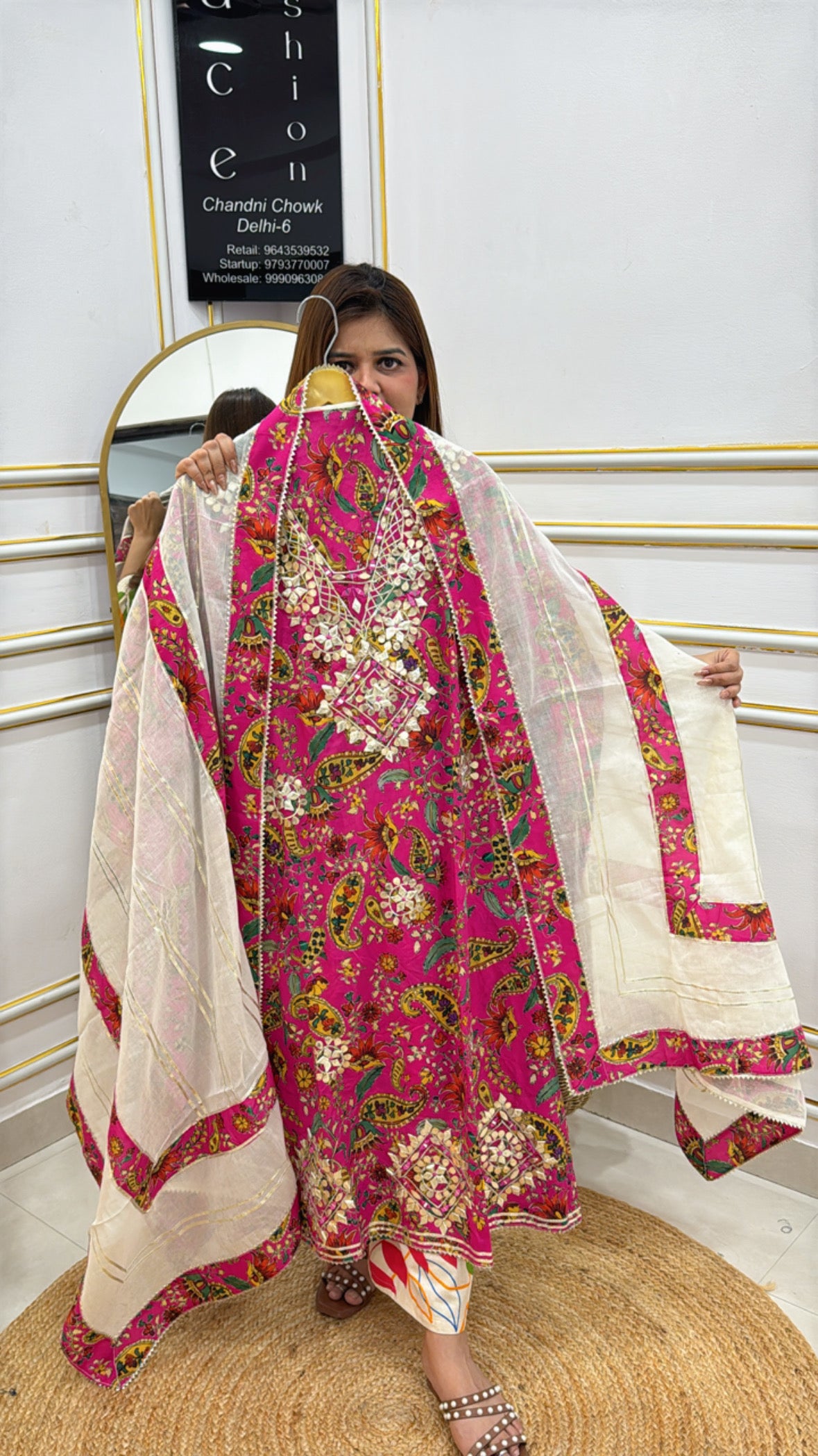 PURE DIGITAL  PREMIUM COTTON  SHIRT WITH GOTA PATTI NECK UNSTITCHED DESIGNER SUIT GF 101