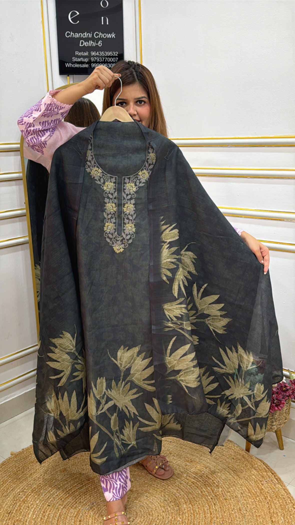 Elegant linen Jamdhani unstitched suits with floral design, ideal for summer wear