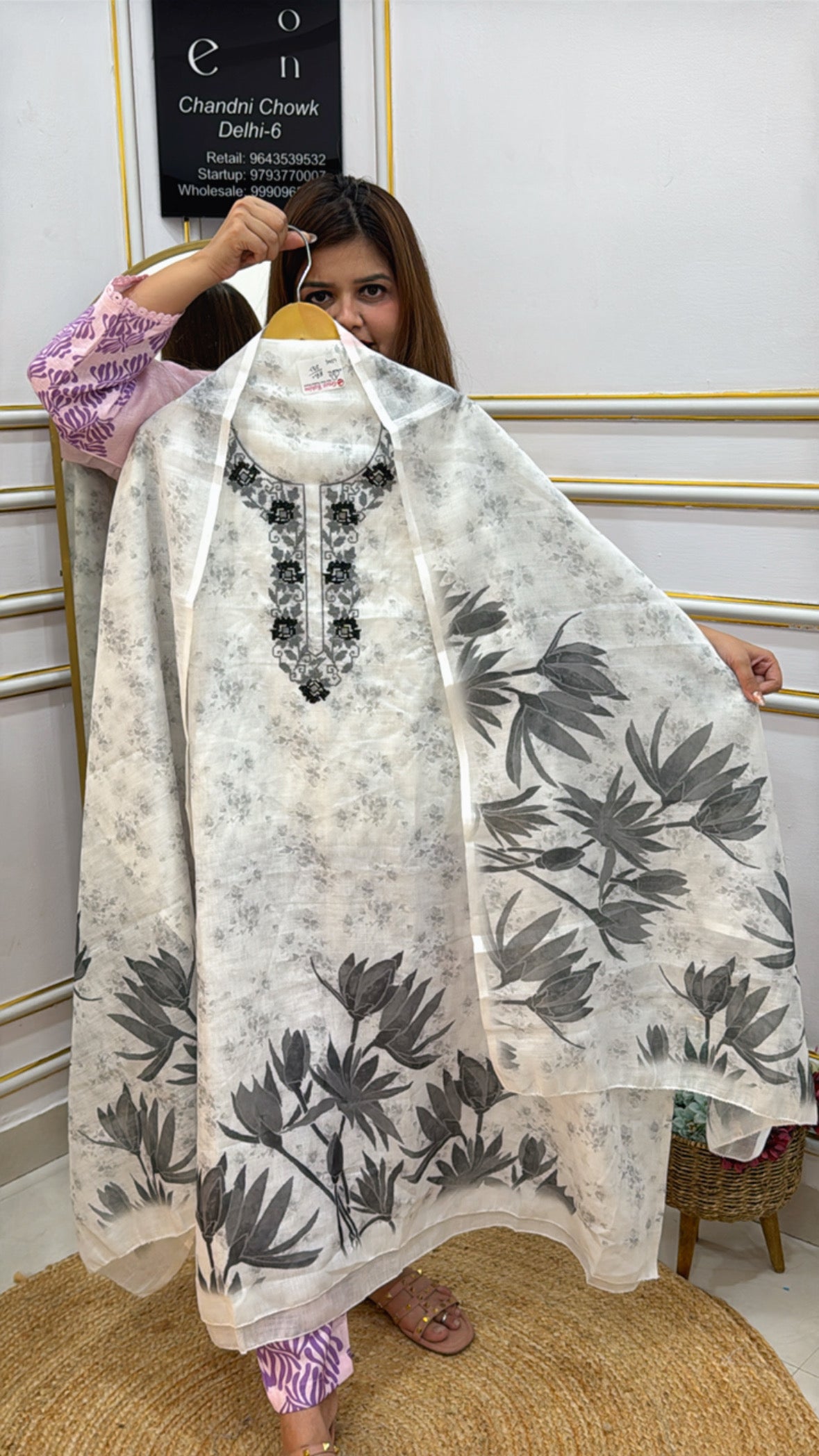 Elegant linen Jamdhani unstitched suits in floral design, perfect for stylish summer wear