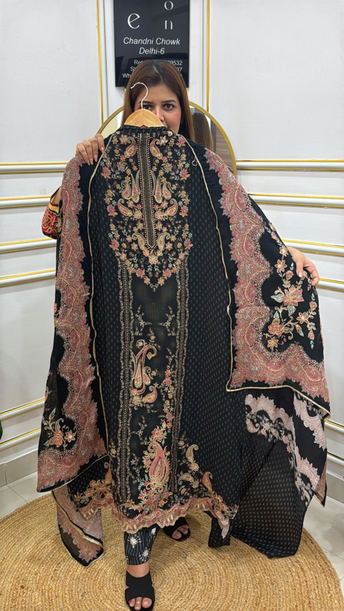 Premium crape digital print suit featuring intricate floral patterns and elegant design details