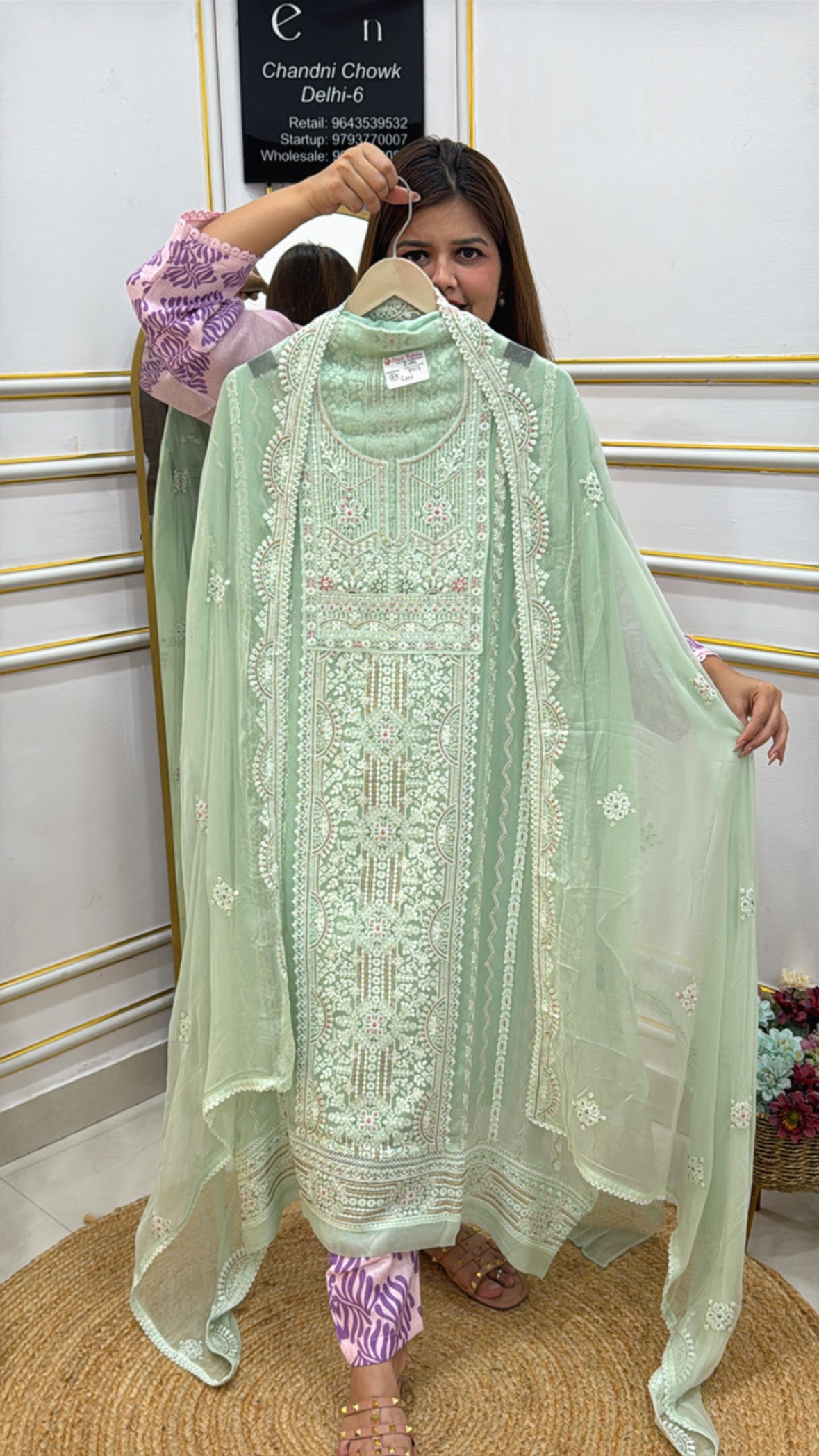 Elegant unstitched ladies suits in mint green with intricate embroidery and matching dupatta