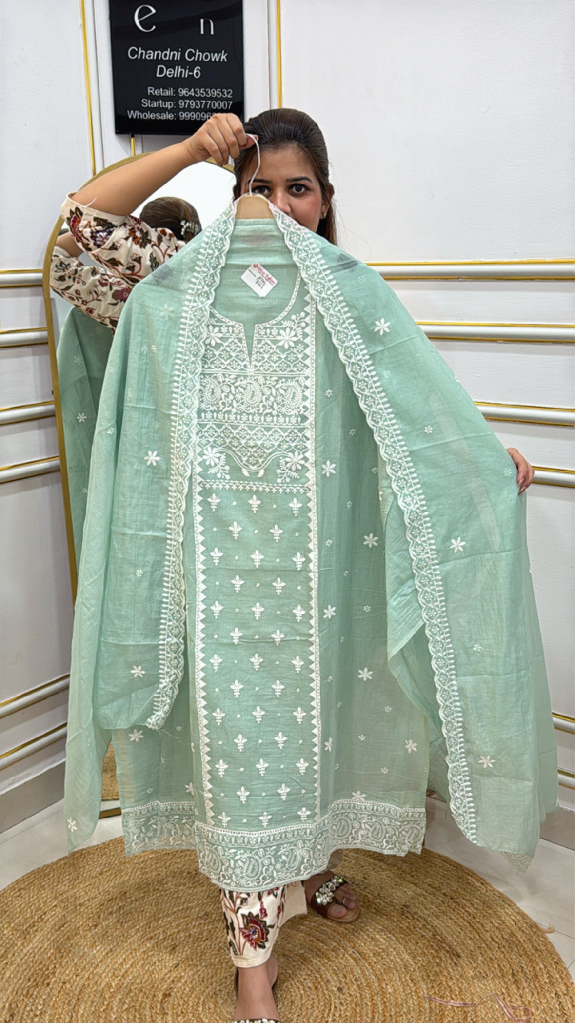 Mint Green Embroidered Anarkali Kurta with Matching Cape from The Grace Fashion