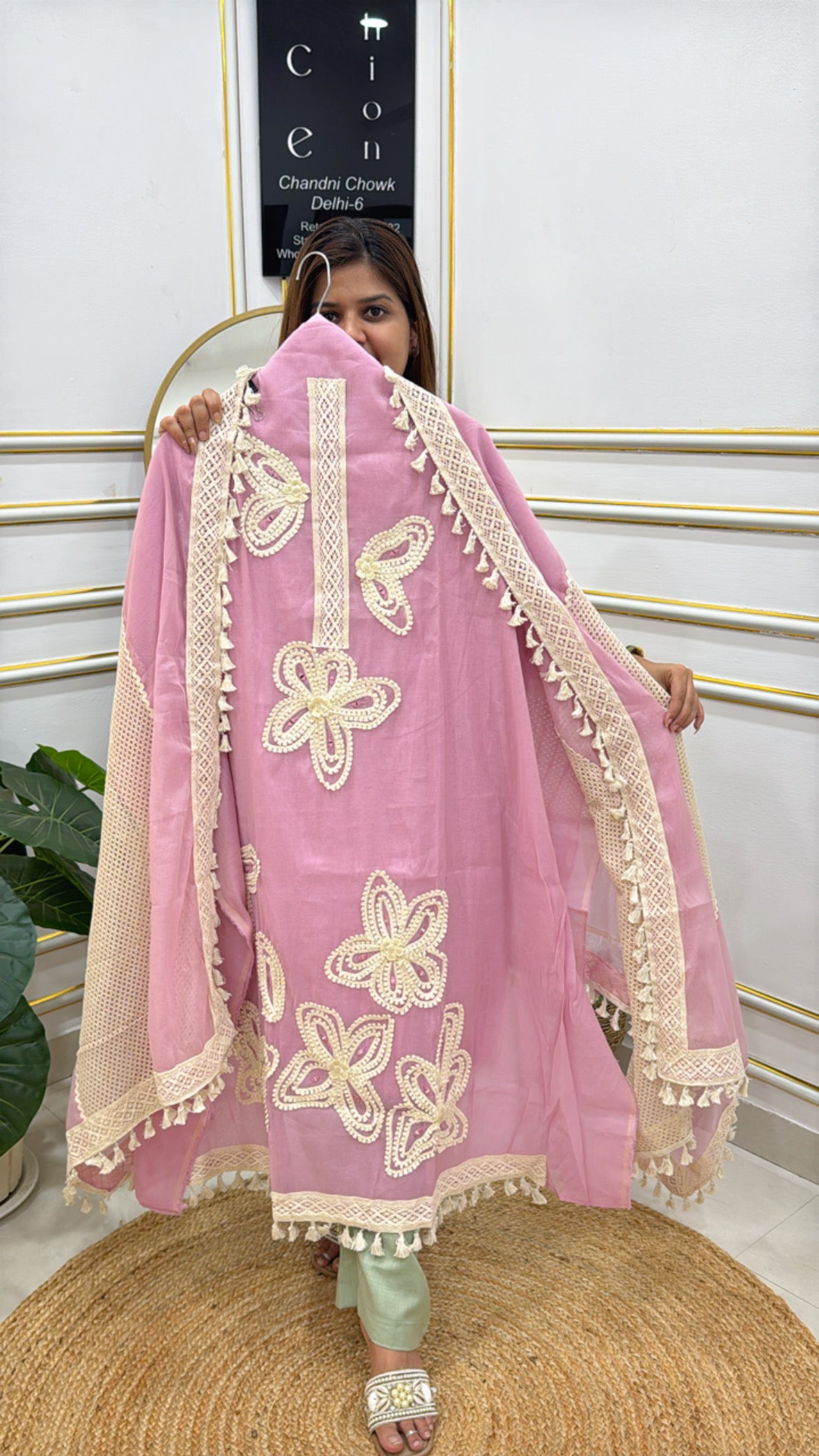 The Grace Fashion Pink Embroidered Cape with Floral Design and Tassels for Elegant Outfits