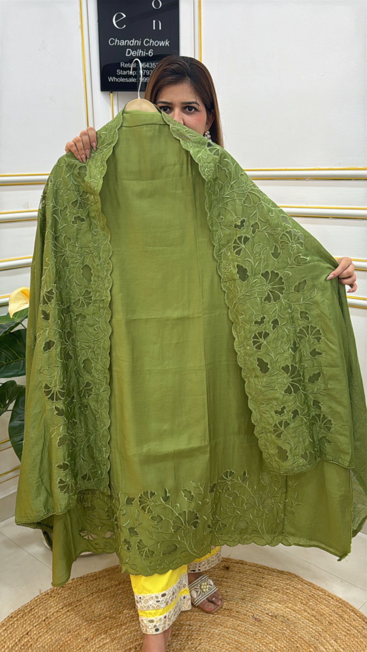 Olive Green Grace Fashion Shawl with Intricate Floral Embroidery Perfect for Elegant Layering