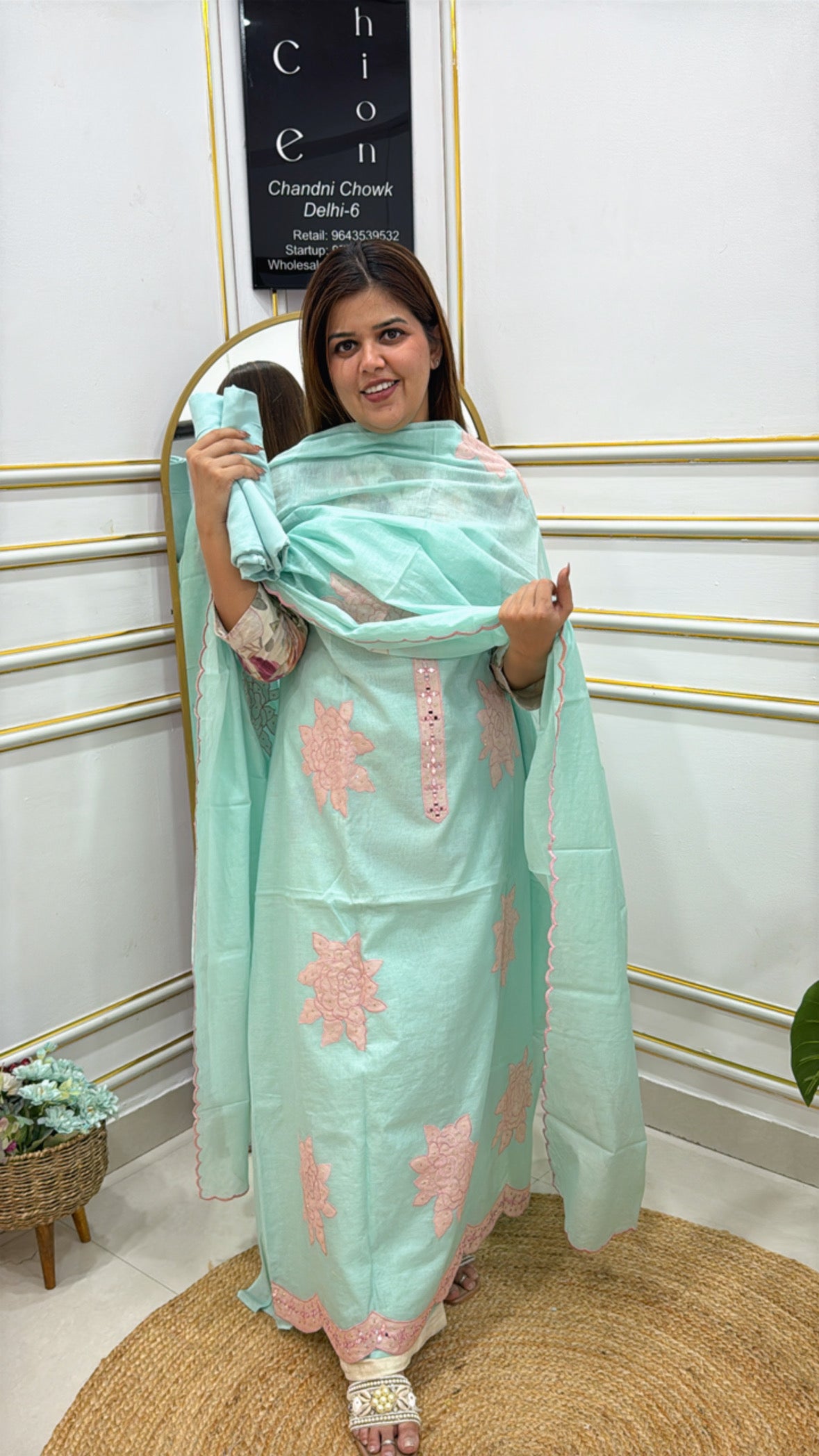 Light Blue Ethnic Kurta Set by The Grace Fashion with Floral Embroidery and Matching Dupatta