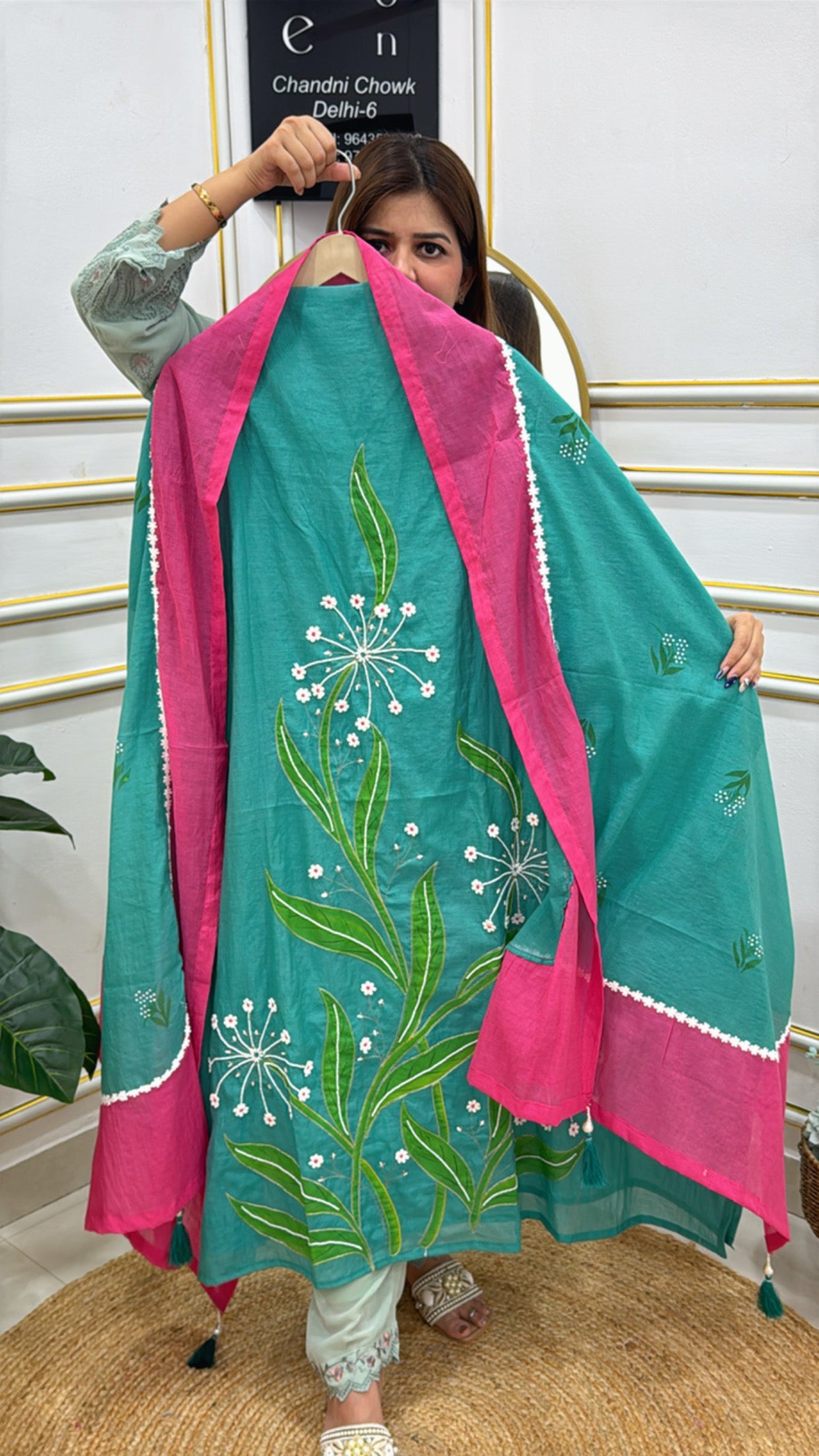 Turquoise Embroidered Anarkali Suit with Pink Dupatta by The Grace Fashion for Elegant Occasions