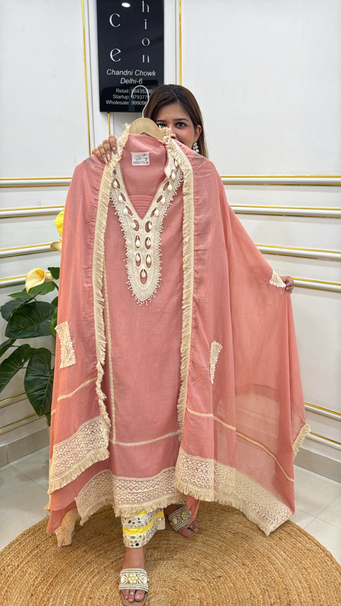 Elegant Light Pink Chiffon Kaftan from The Grace Fashion with Embroidered Details and Lace Trim