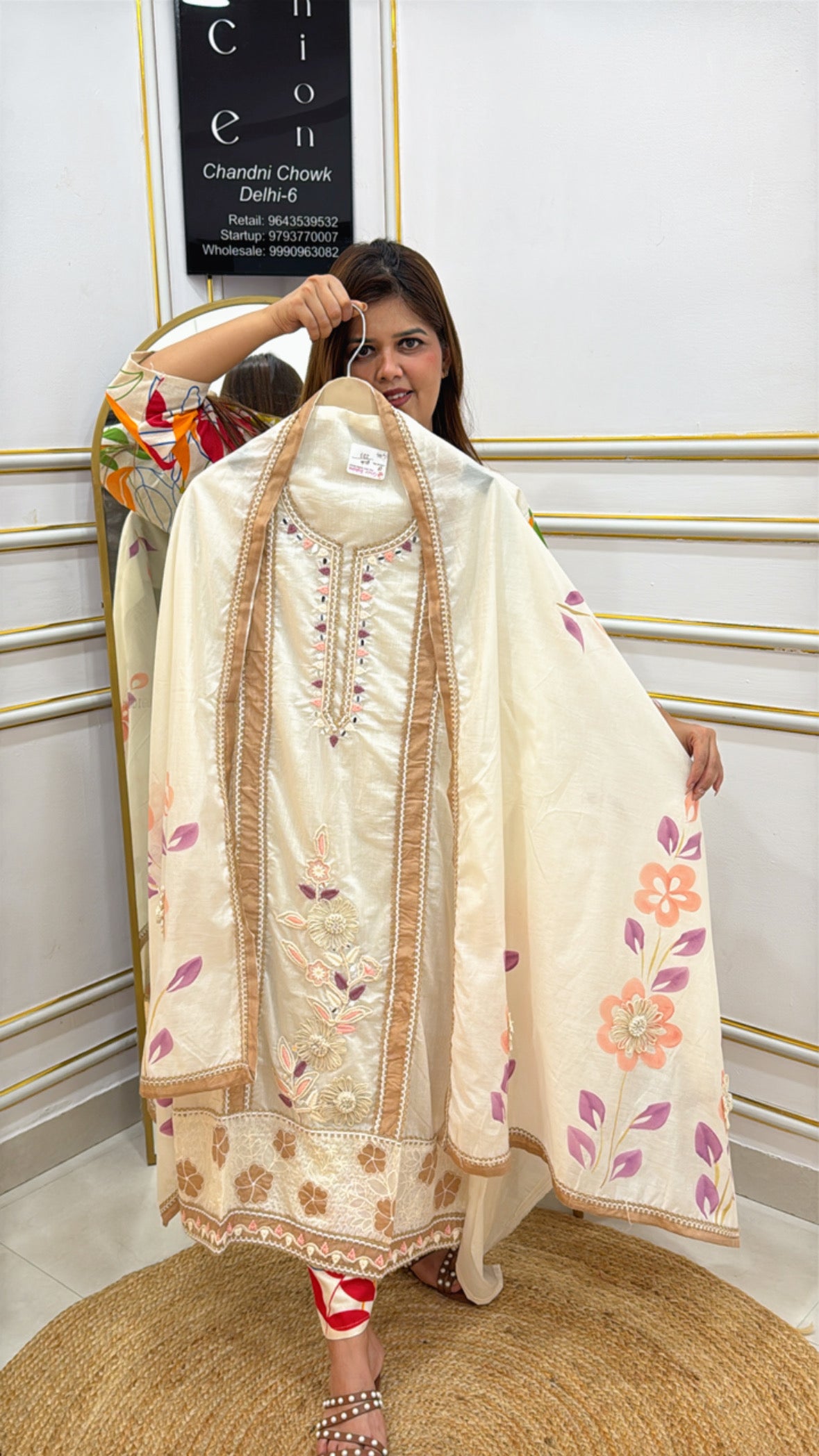 Elegant floral embroidered cream cape with intricate detailing from The Grace Fashion