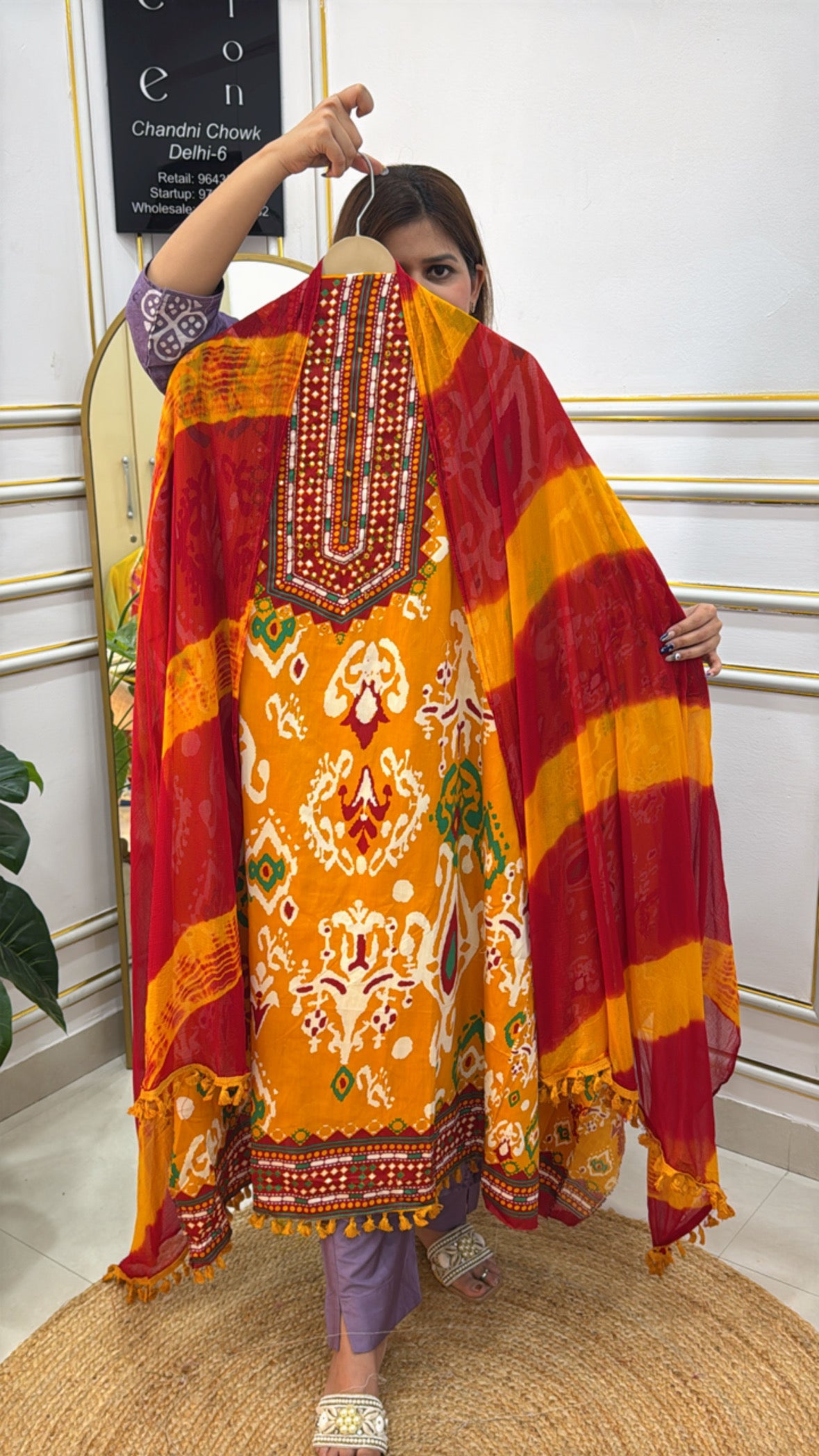 Vibrant Orange and Red Chanderi Choli with Intricate Patterns from The Grace Fashion for festive occasions